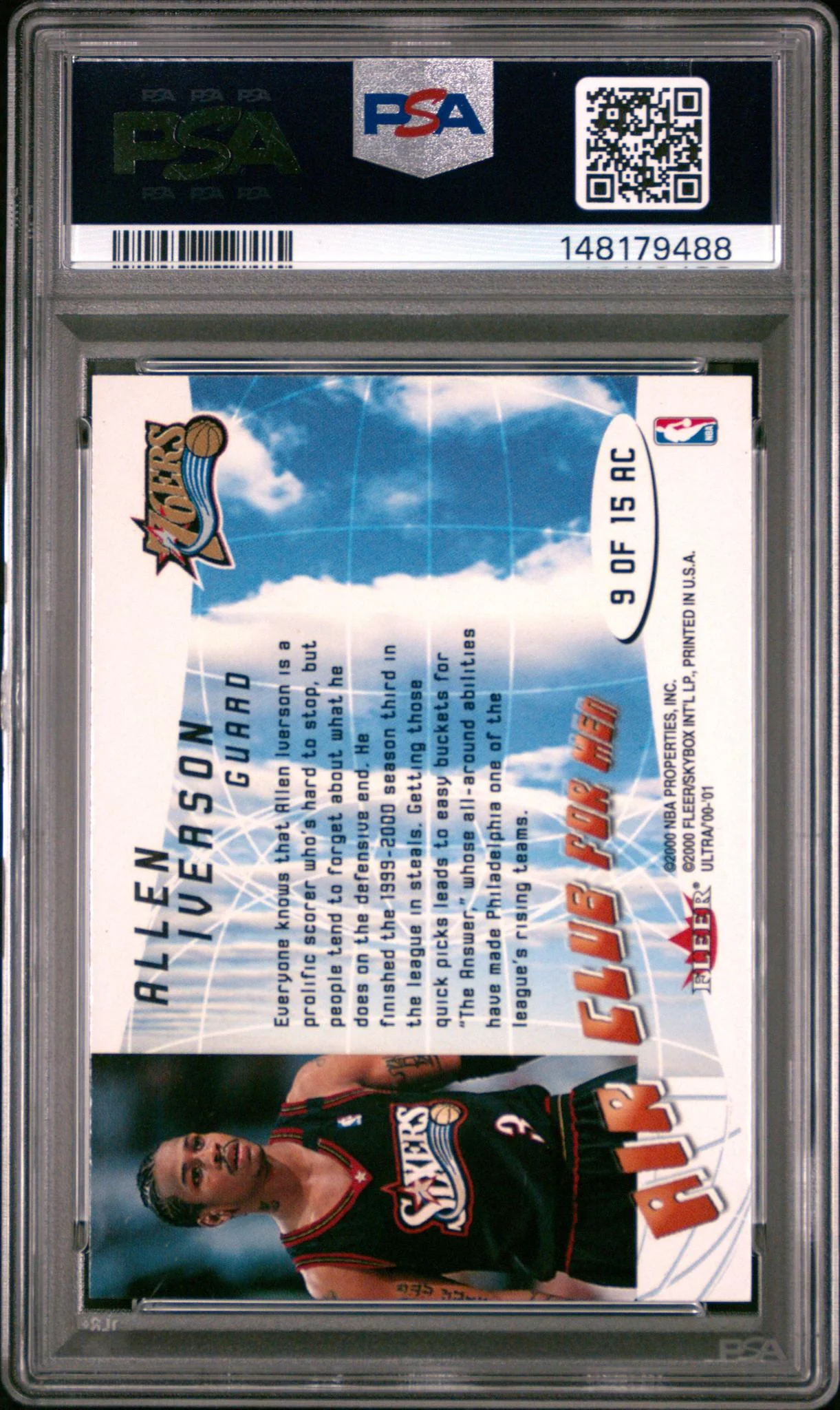 2000 Ultra Air Club 4 Men Air Club For Men Allen Iverson #9 PSA 9 - Image 2