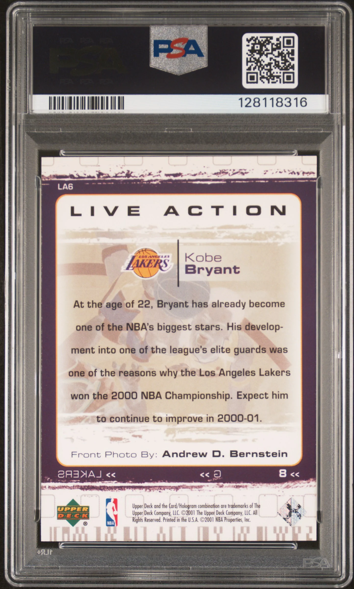2000 Upper Deck Live Action Kobe Bryant #LA6 PSA 10 - Image 2