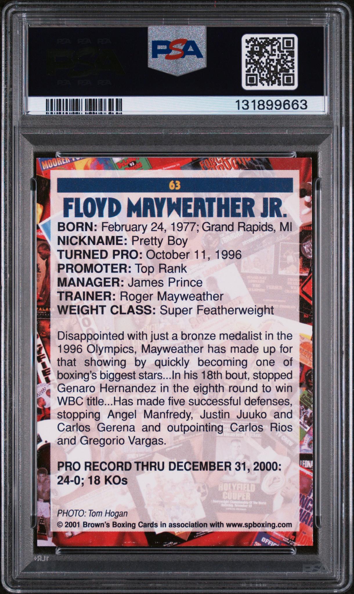 2001 Brown's Boxing Floyd Mayweather #63 PSA 10 - Image 2