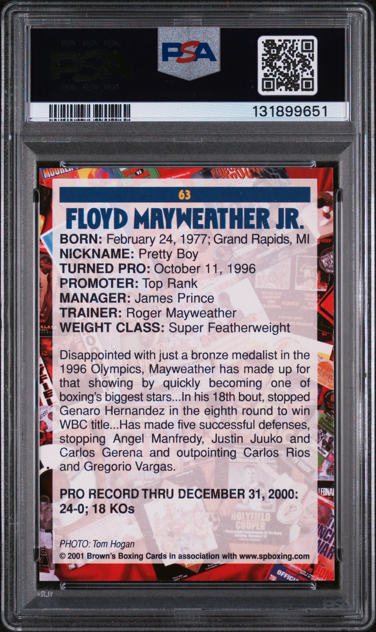 2001 Brown's Boxing Floyd Mayweather #63 PSA 9 - Image 2