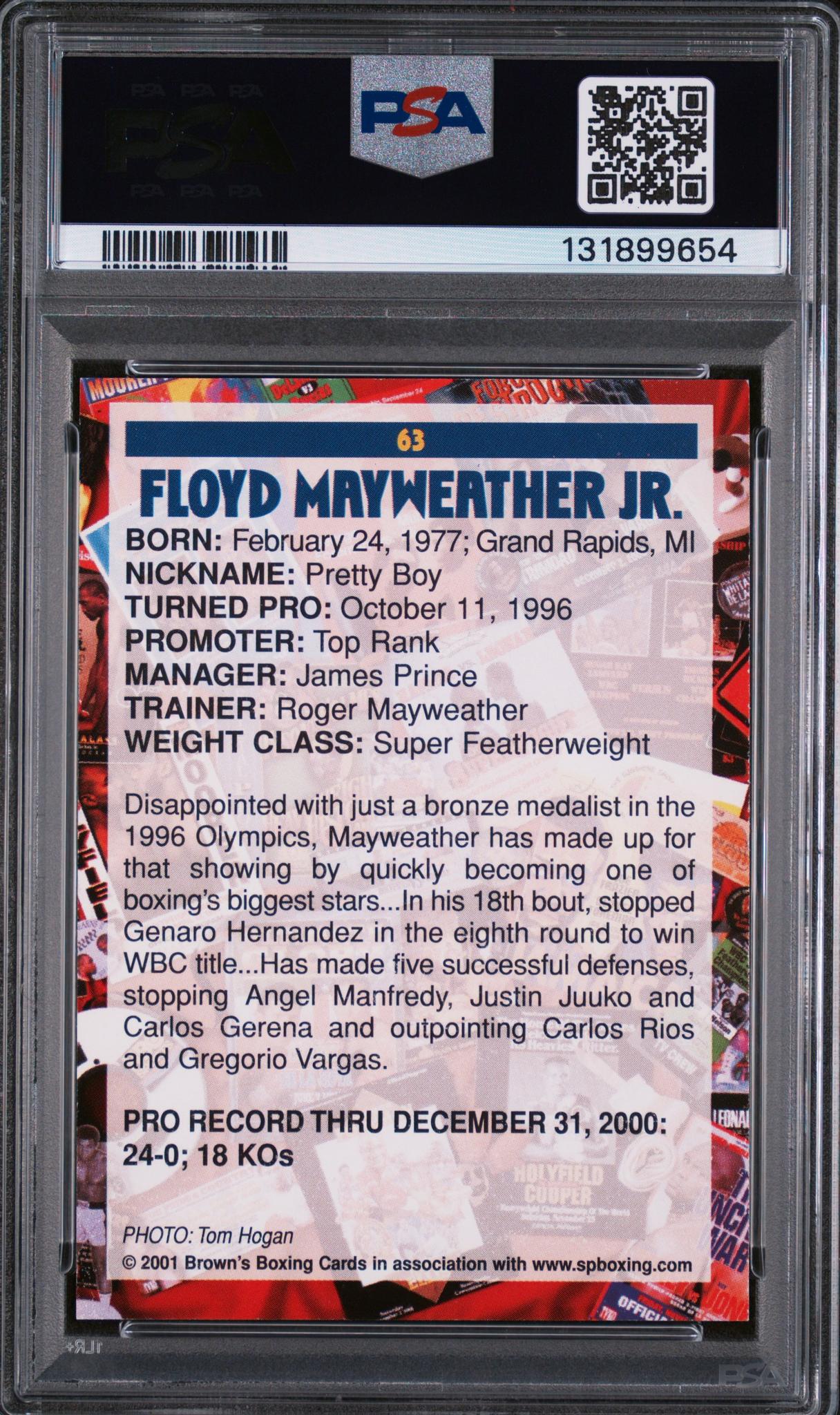 2001 Brown's Boxing Floyd Mayweather #63 PSA 10 - Image 2