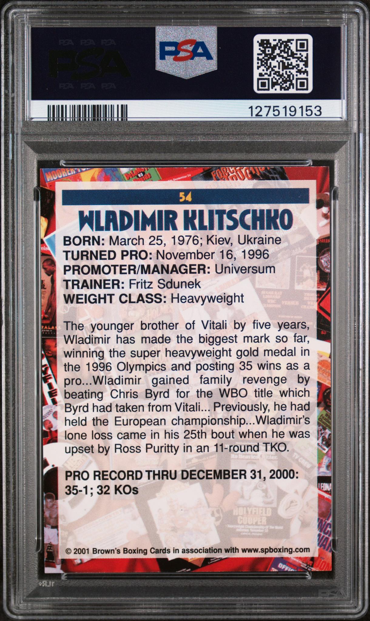 2001 Brown's Boxing Wladimir Klitschko #54 PSA 8 - Image 2