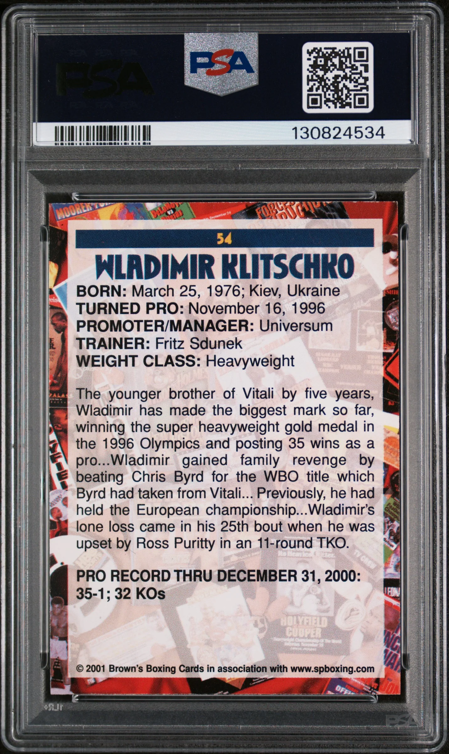 2001 Brown's Boxing Wladimir Klitschko #54 PSA 8 - Image 2