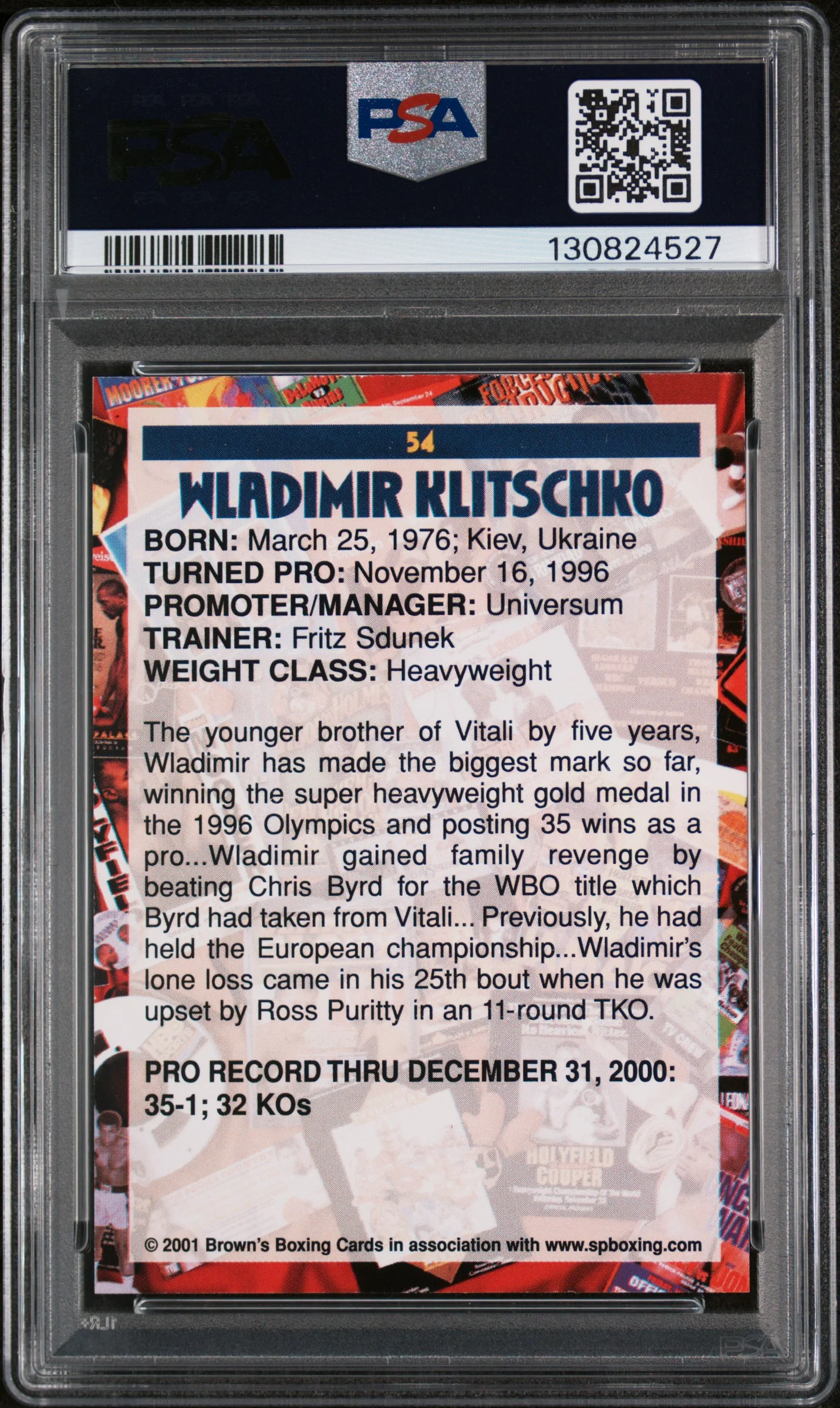 2001 Brown's Boxing Wladimir Klitschko #54 PSA 9 - Image 2