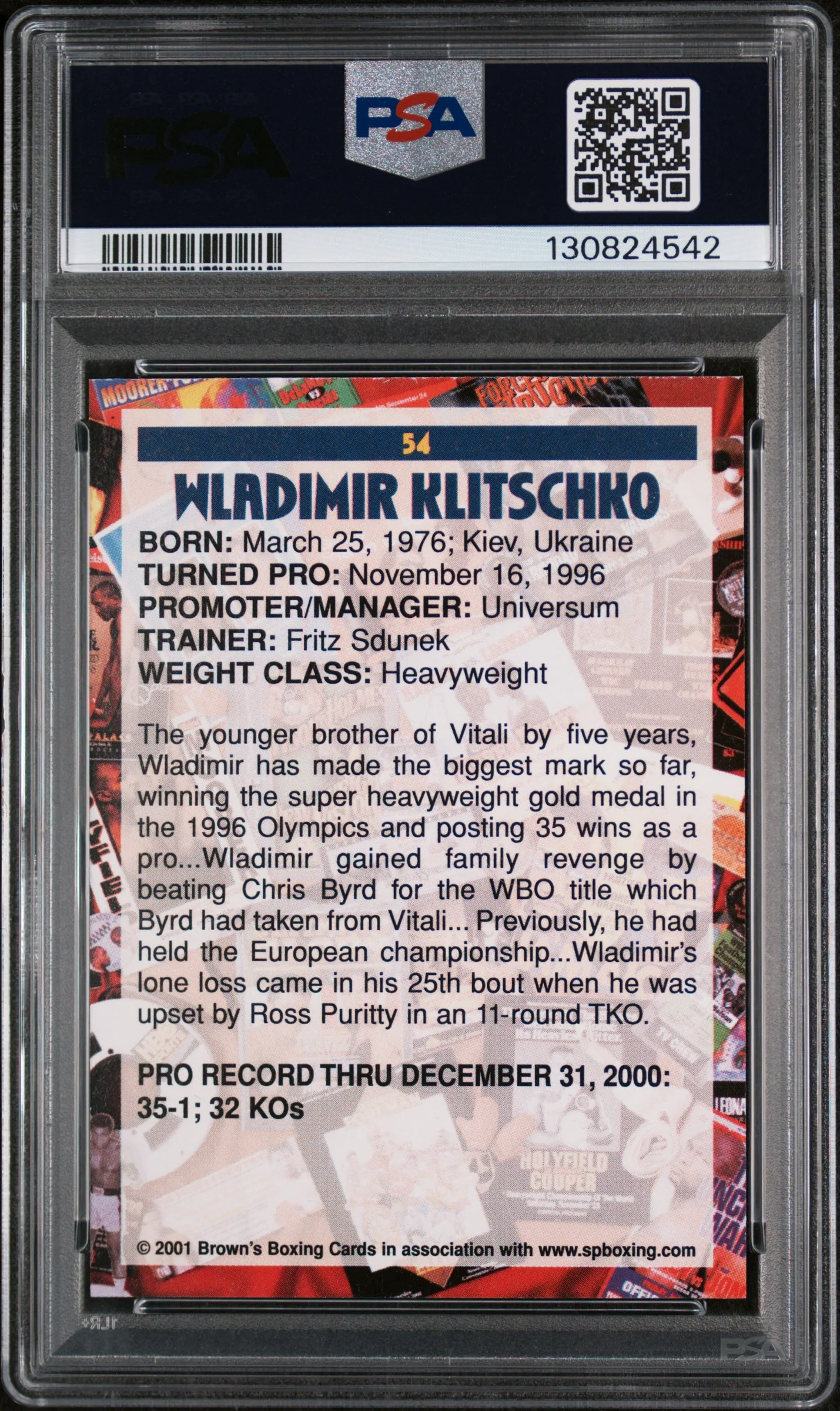 2001 Brown's Boxing Wladimir Klitschko #54 PSA 9 - Image 2
