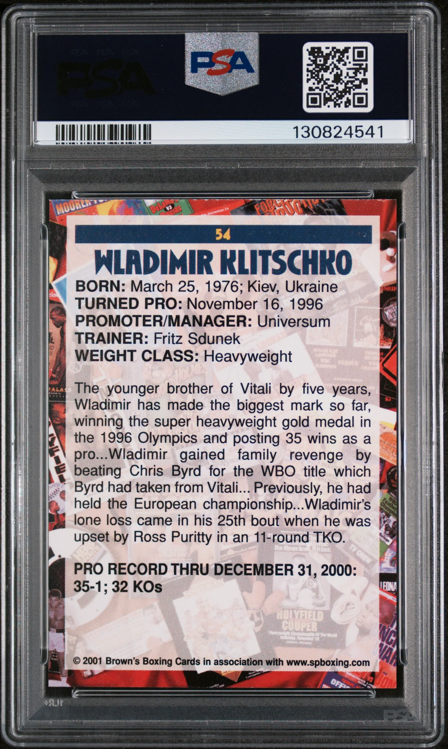 2001 Brown's Boxing Wladimir Klitschko #54 PSA 8 - Image 2