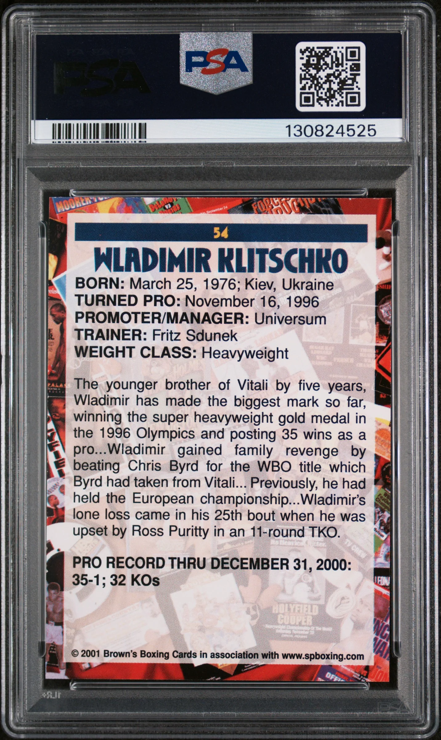 2001 Brown's Boxing Wladimir Klitschko #54 PSA 8 - Image 2