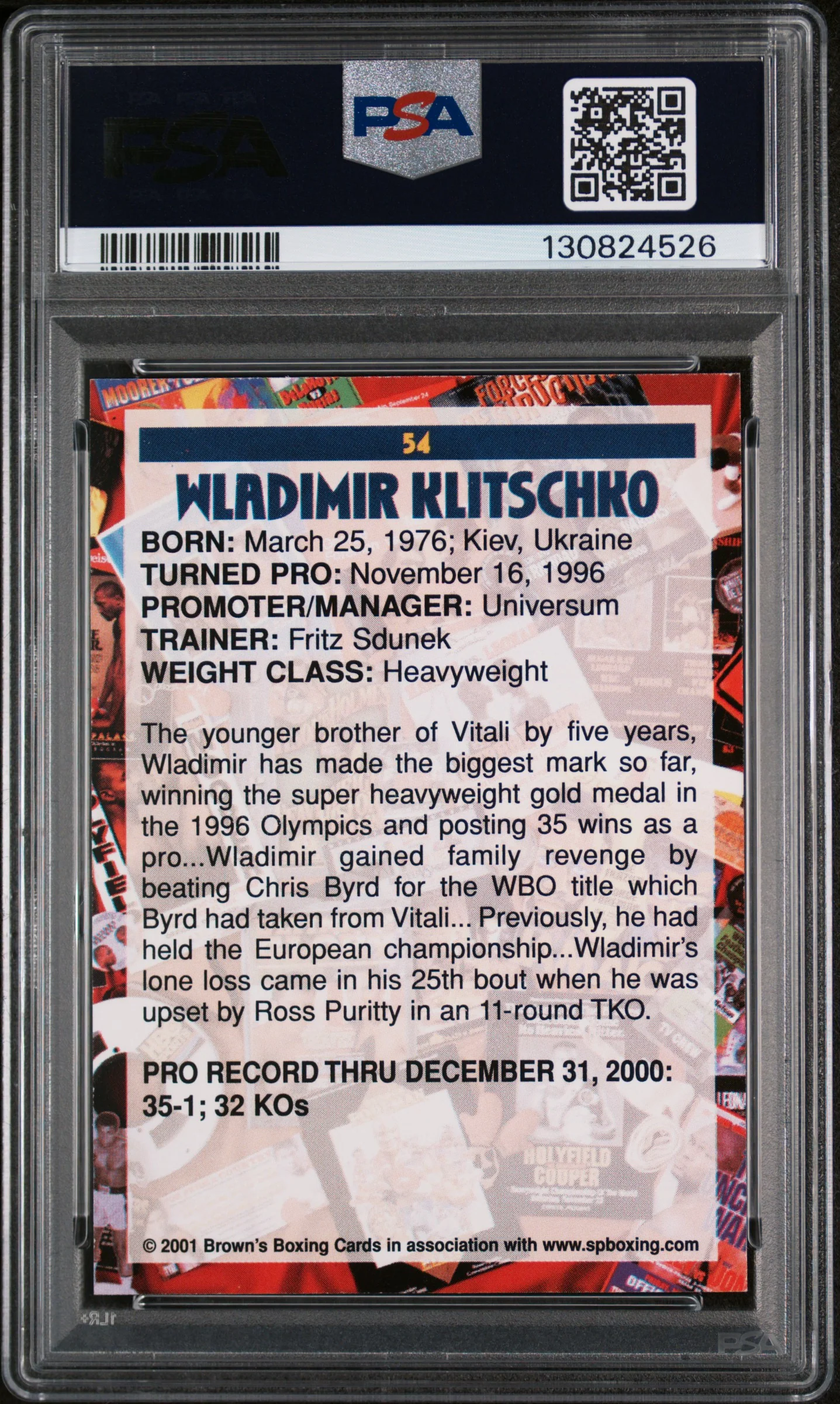 2001 Brown's Boxing Wladimir Klitschko #54 PSA 8 - Image 2