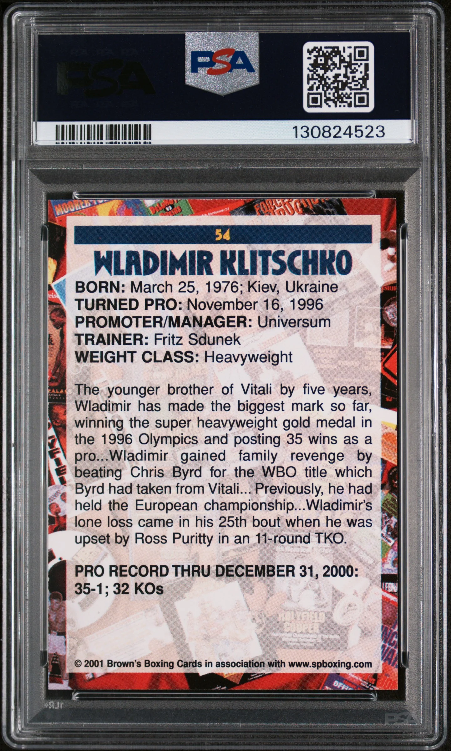 2001 Brown's Boxing Wladimir Klitschko #54 PSA 8 - Image 2