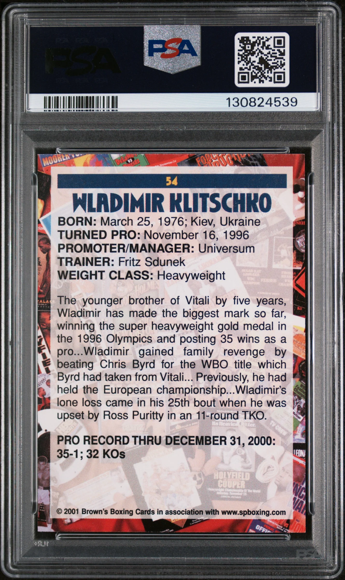 2001 Brown's Boxing Wladimir Klitschko #54 PSA 8 - Image 2