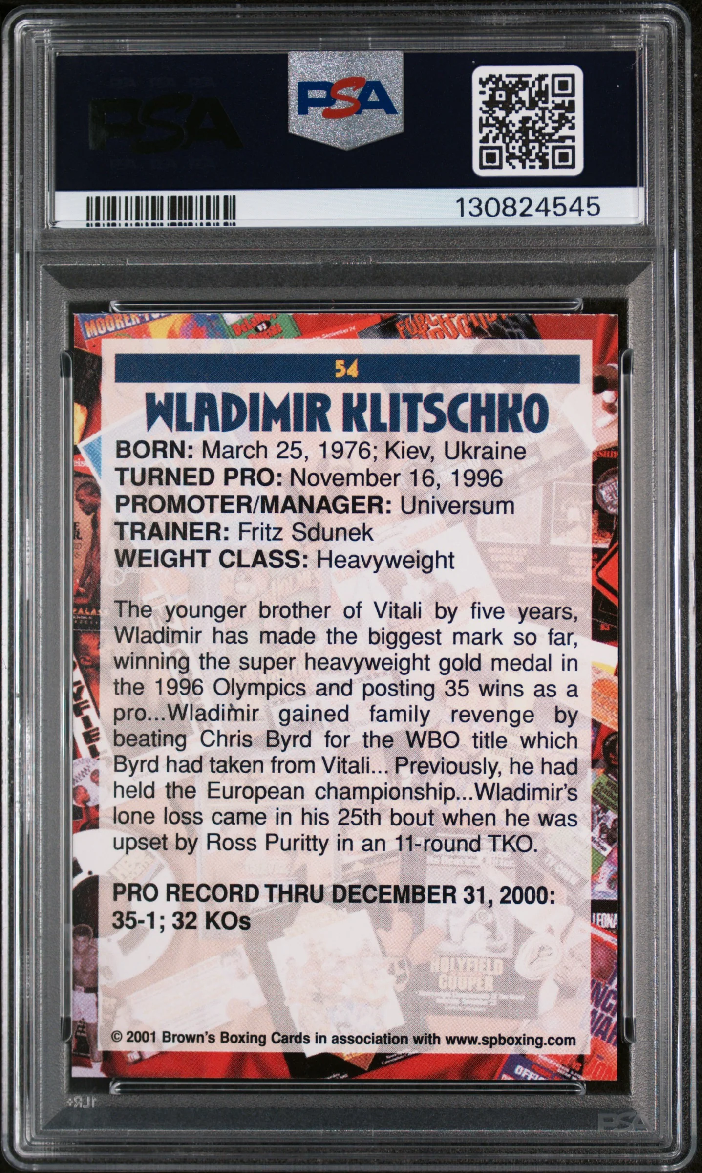 2001 Brown's Boxing Wladimir Klitschko #54 PSA 9 - Image 2