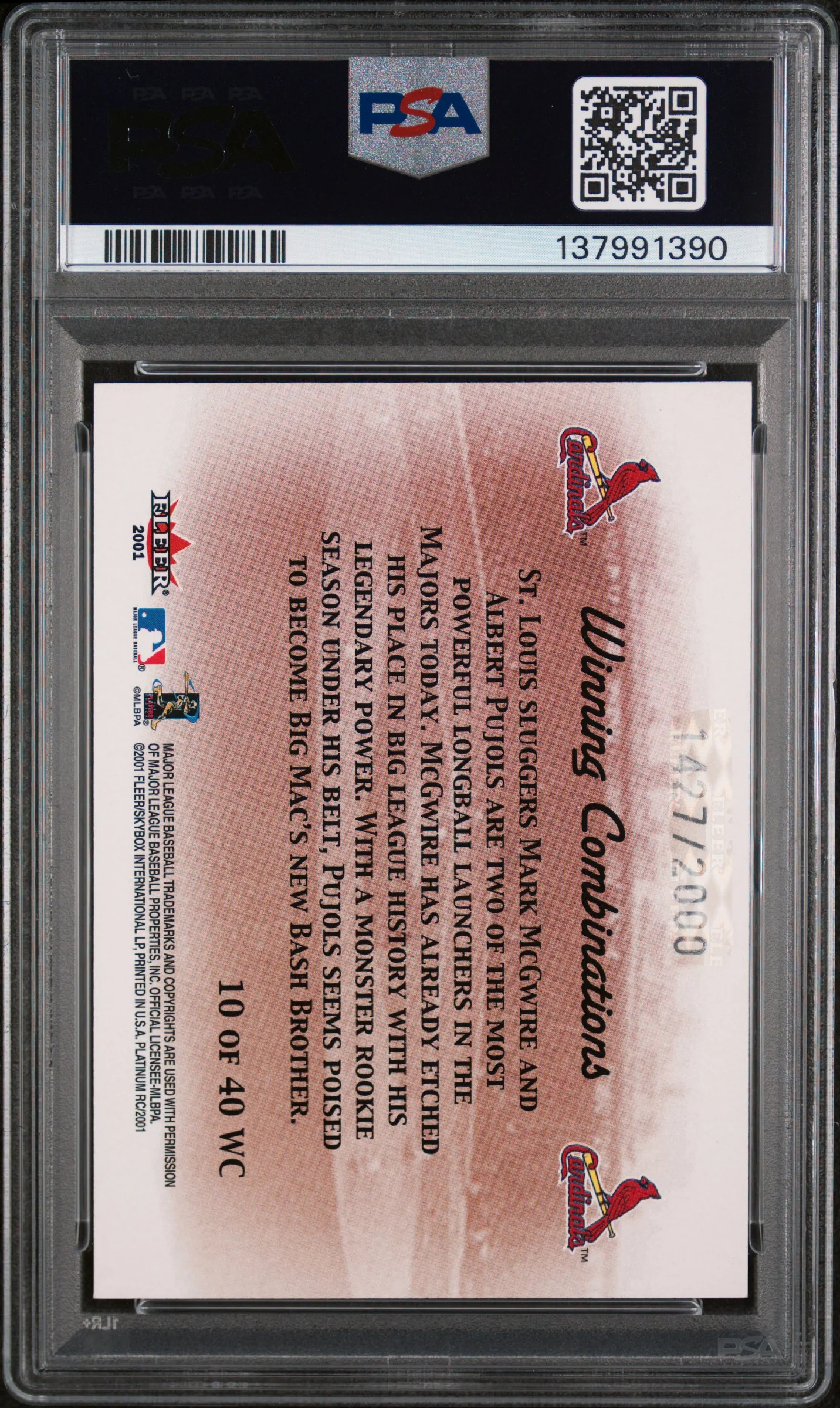 2001 Fleer Platinum Winning Combinations Albert Pujols/Mark Mcgwire #10 /2000 PSA 7 - Image 2