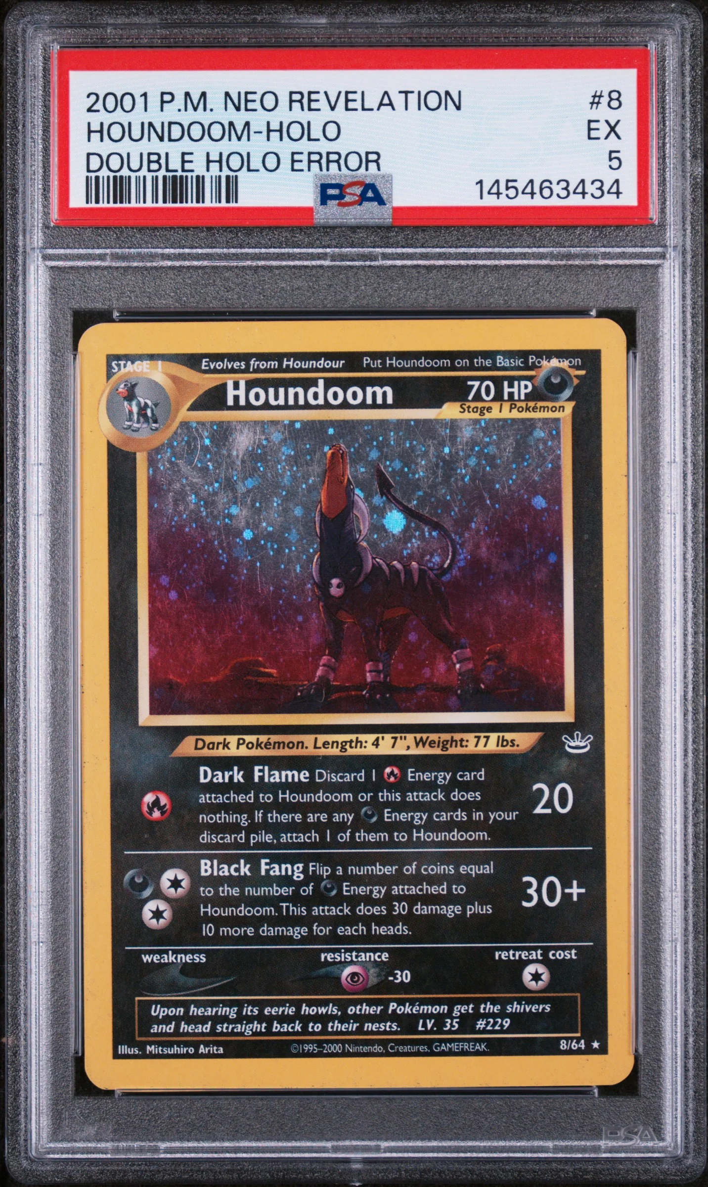 2001 Pokemon Neo Revelation Double Holo Error Houndoom #8 PSA 5