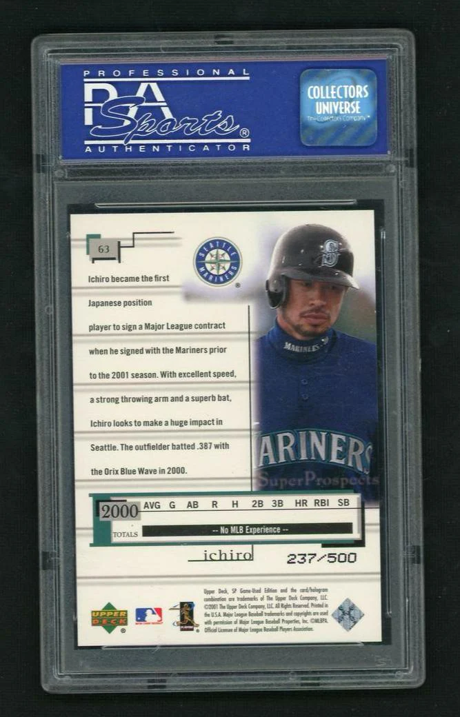 2001 SP Game-Used Ichiro Suzuki #63 /500 PSA 9 - Image 2