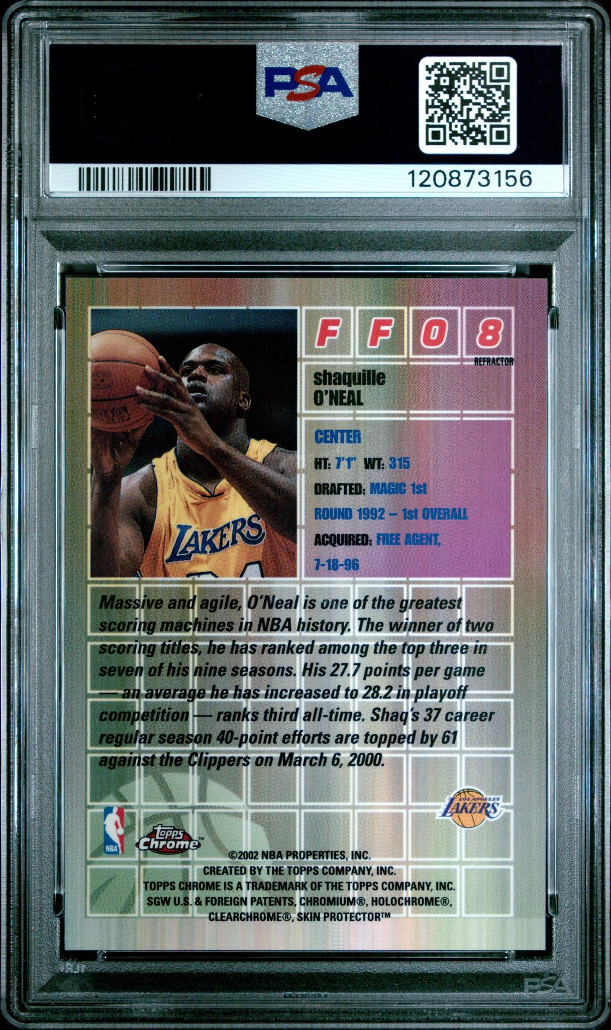 2001 Topps Chrome Fast and Furious Refractor Shaquille O'Neal #FF8 PSA 8 - Image 2