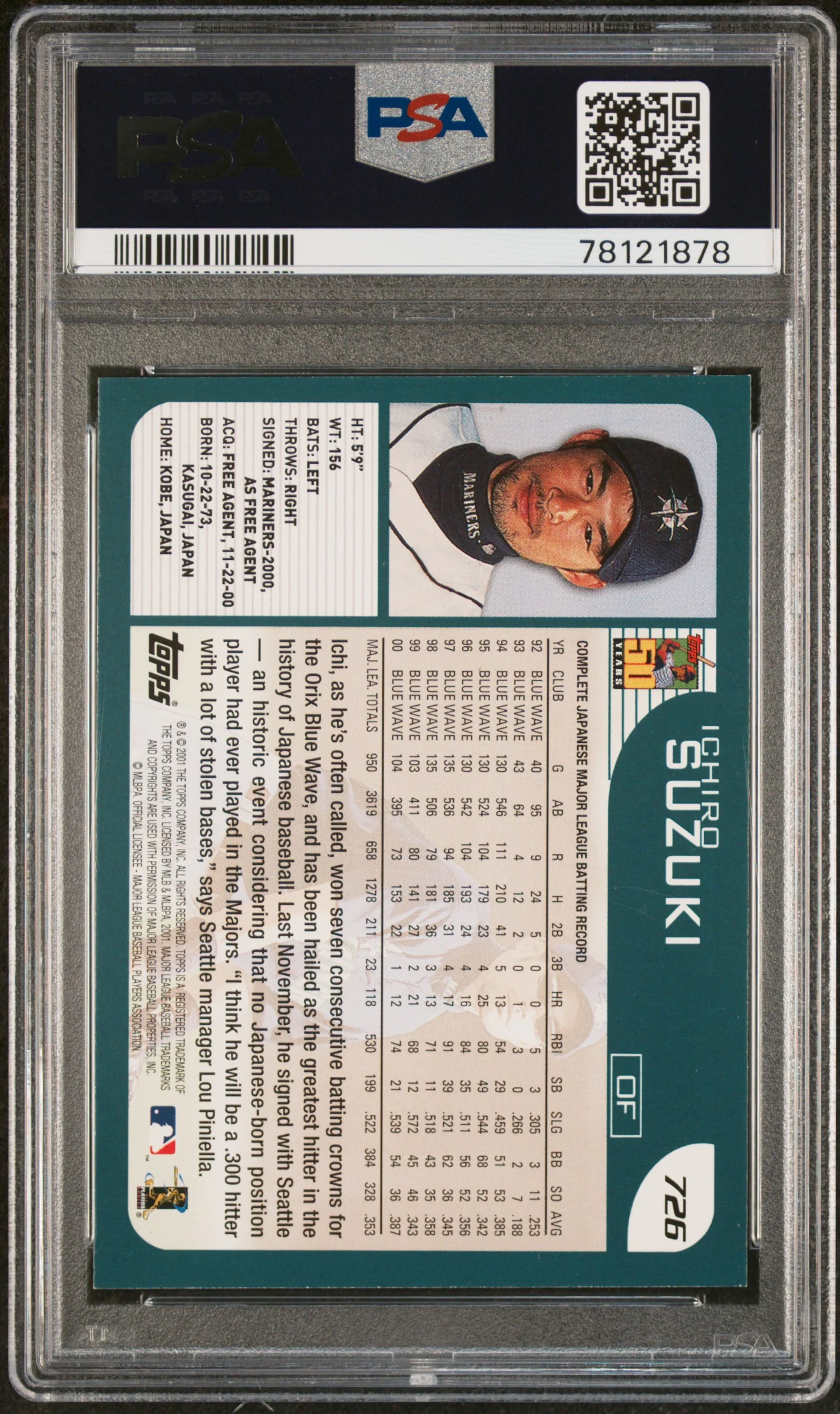 2001 Topps Ichiro Suzuki #726 PSA 7 - Image 2