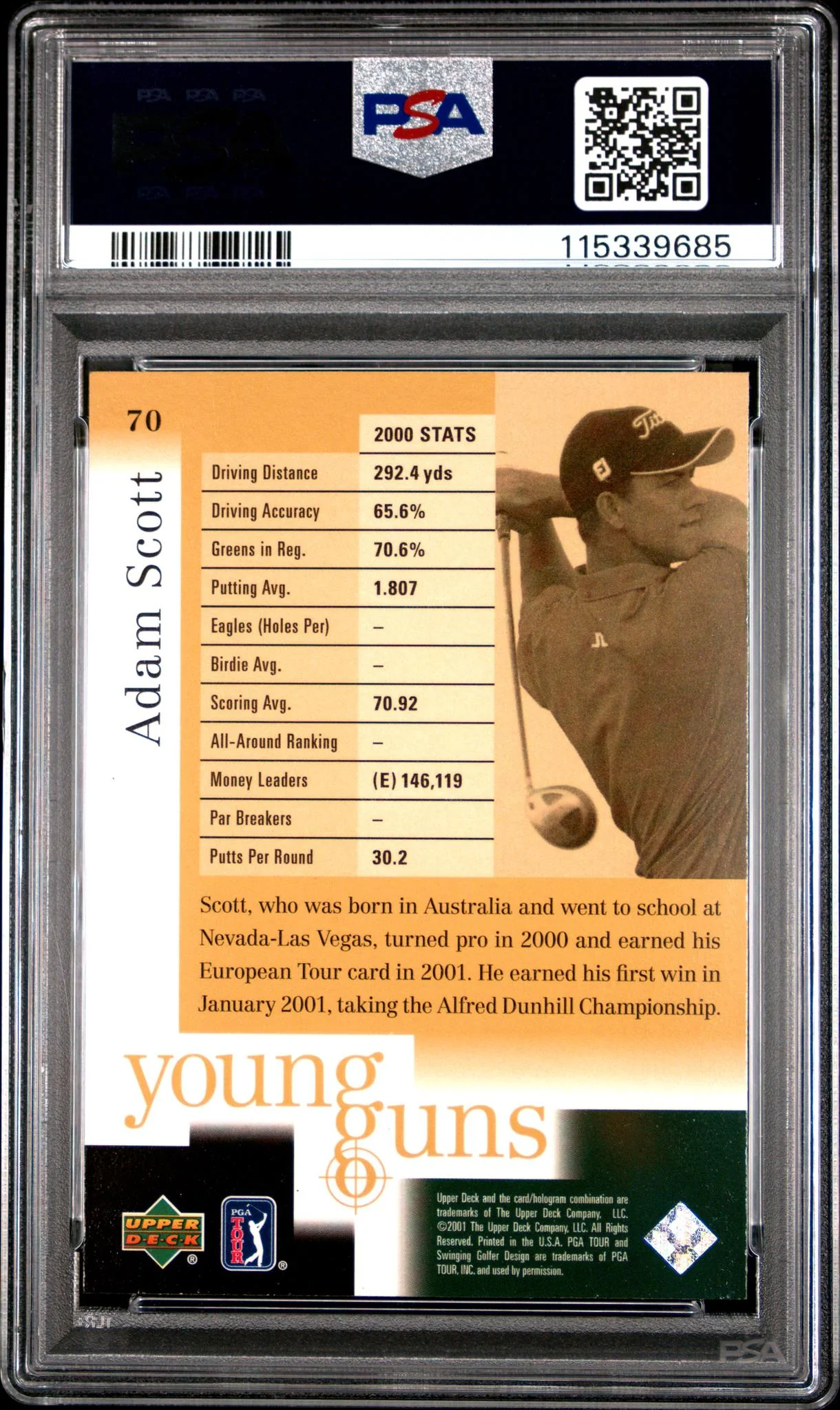 2001 Upper Deck Adam Scott #70 PSA 9 - Image 2
