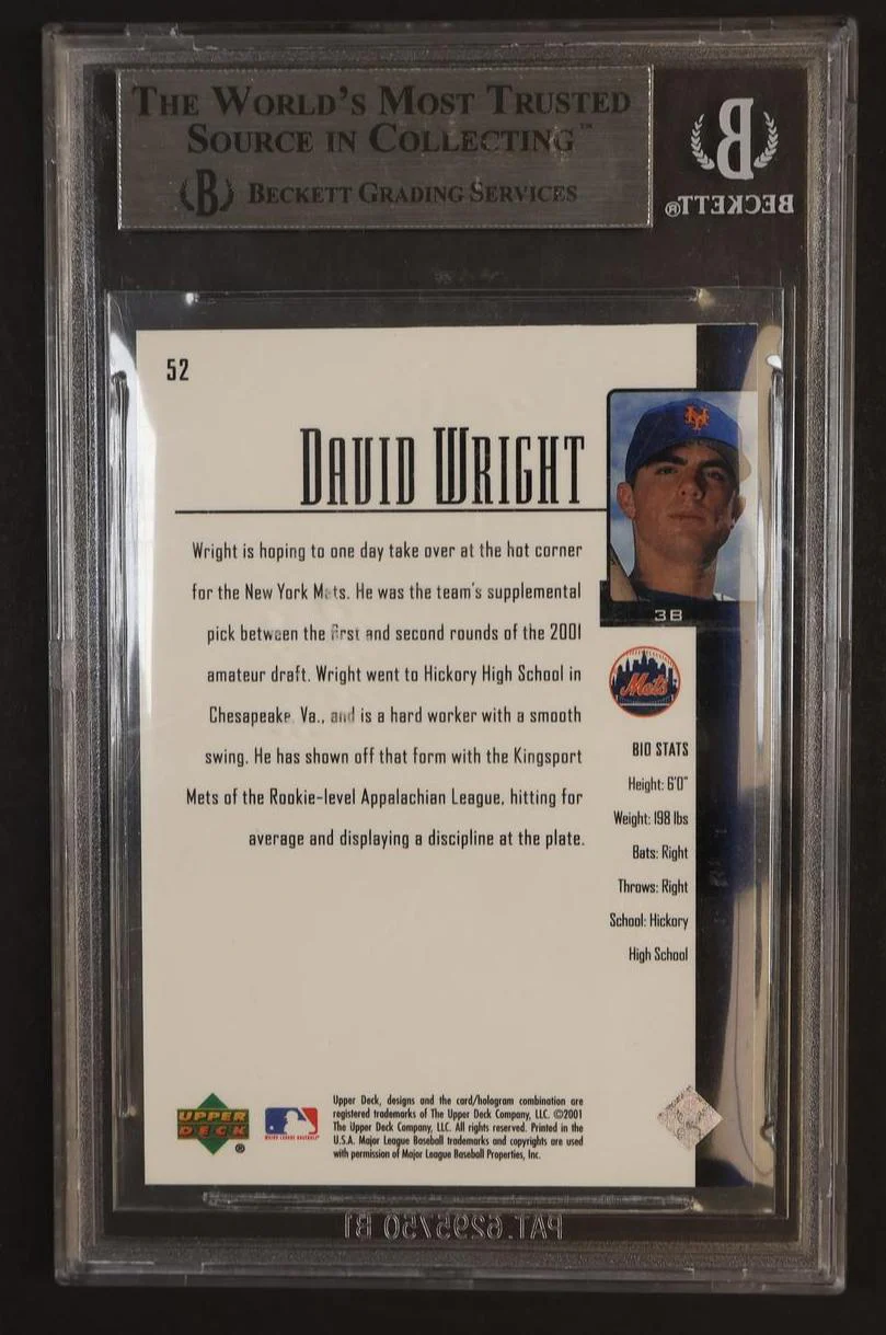 2001 Upper Deck Prospect Premieres David Wright #52 BGS 9 - Image 2