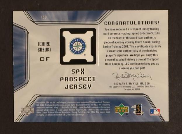 2001 Upper Deck SPx Prospect Jersey Ichiro Suzuki #150 RC Auto - Image 2