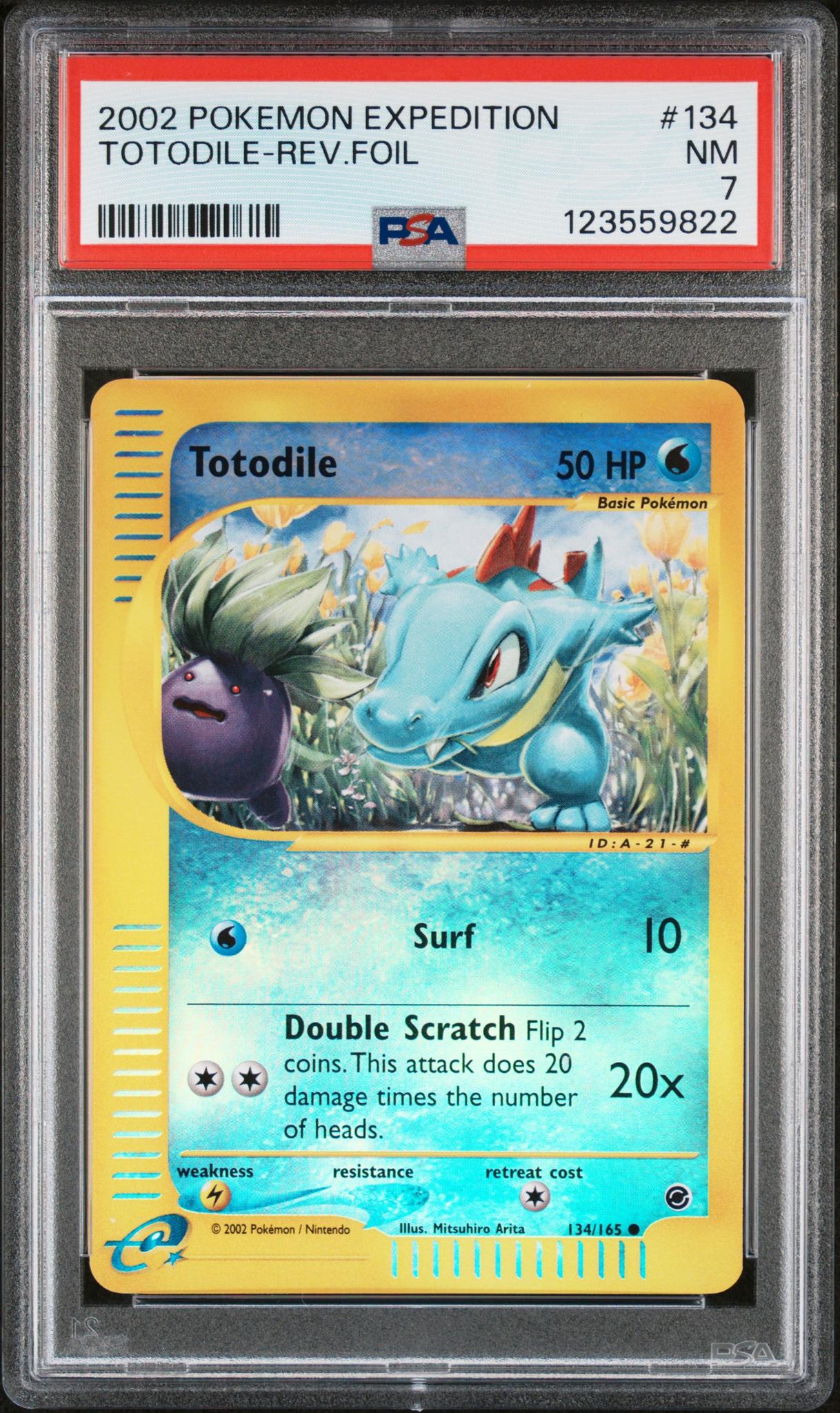 2002 Pokemon Expedition Reverse Holo Totodile #134 PSA 7