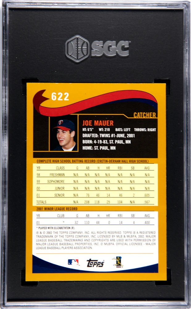 2002 Topps #622 Joe Mauer Draft Picks SGC 9 - Image 2