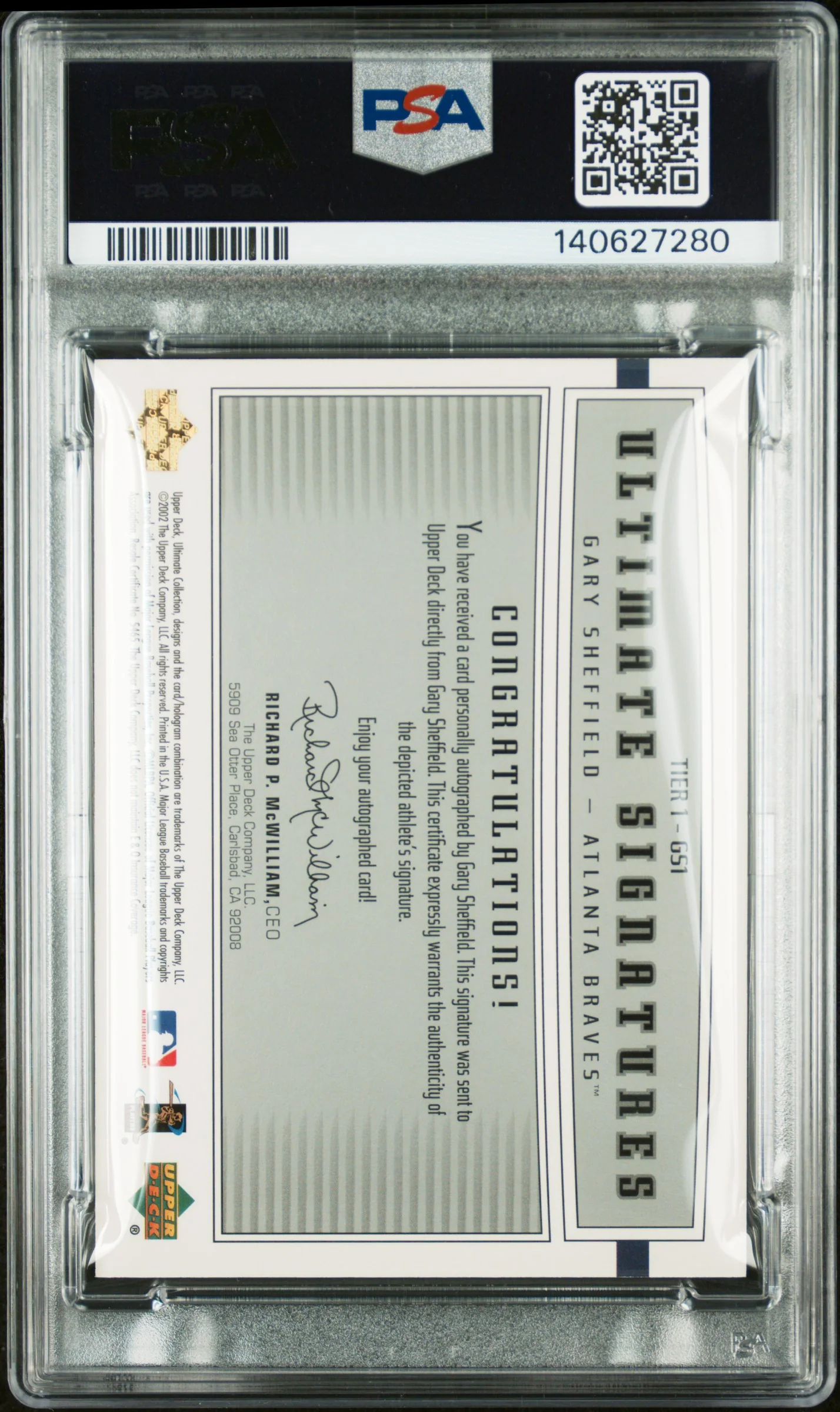 2002 Ultimate Collection Ultimate Signatures Gary Sheffield #GS1 /199 PSA 8 140627280 - Image 2