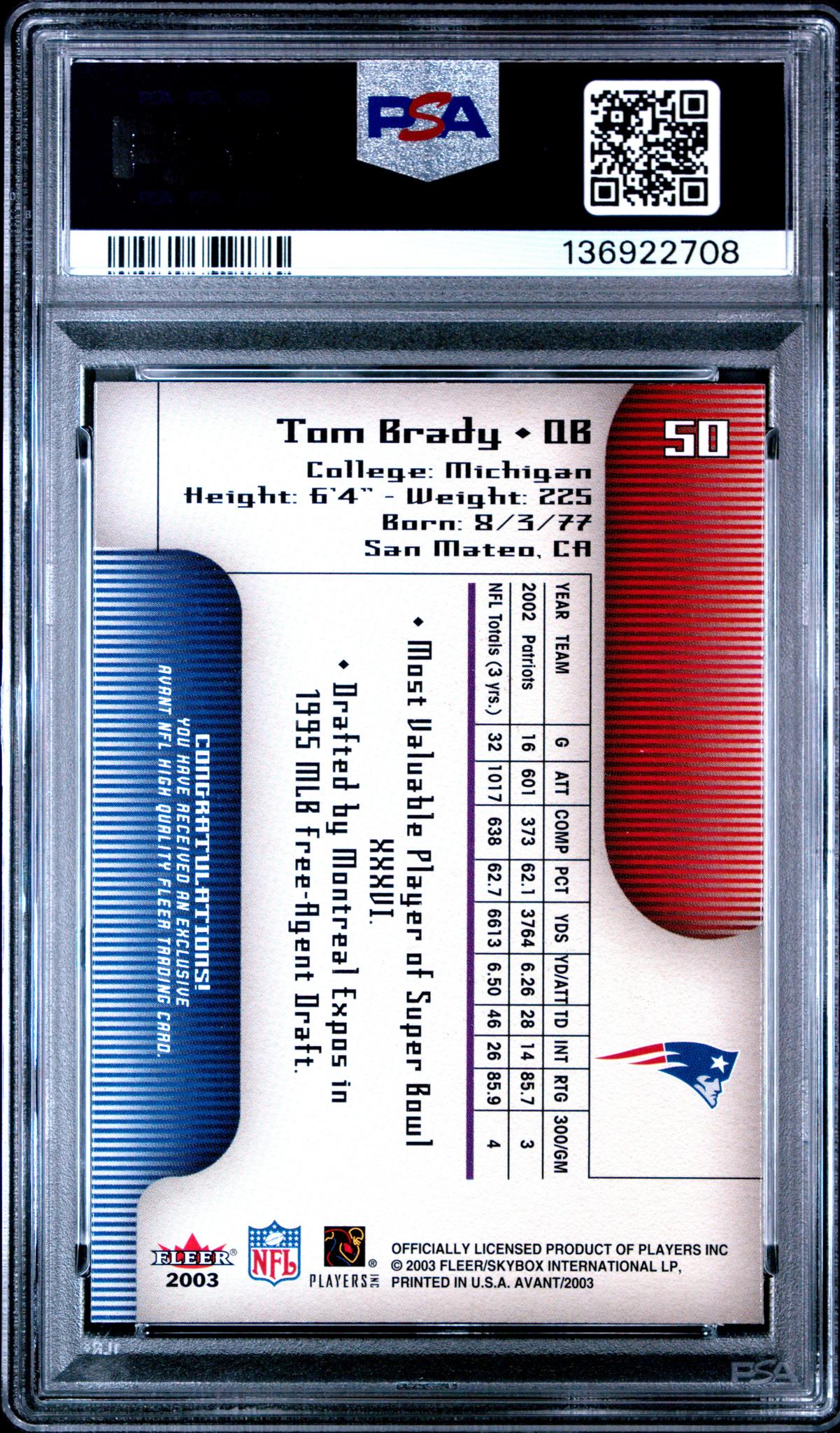 2003 Fleer Avant Tom Brady #50 PSA 8 - Image 2