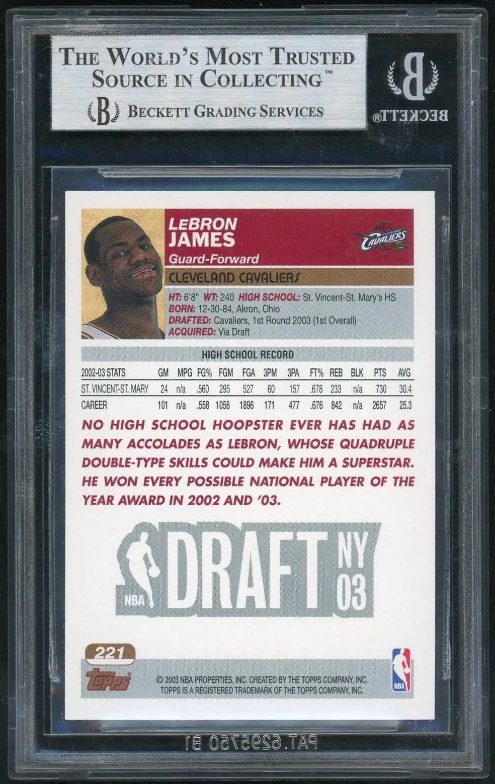 2003 Topps LeBron James #221 BGS 8.5 - Image 2