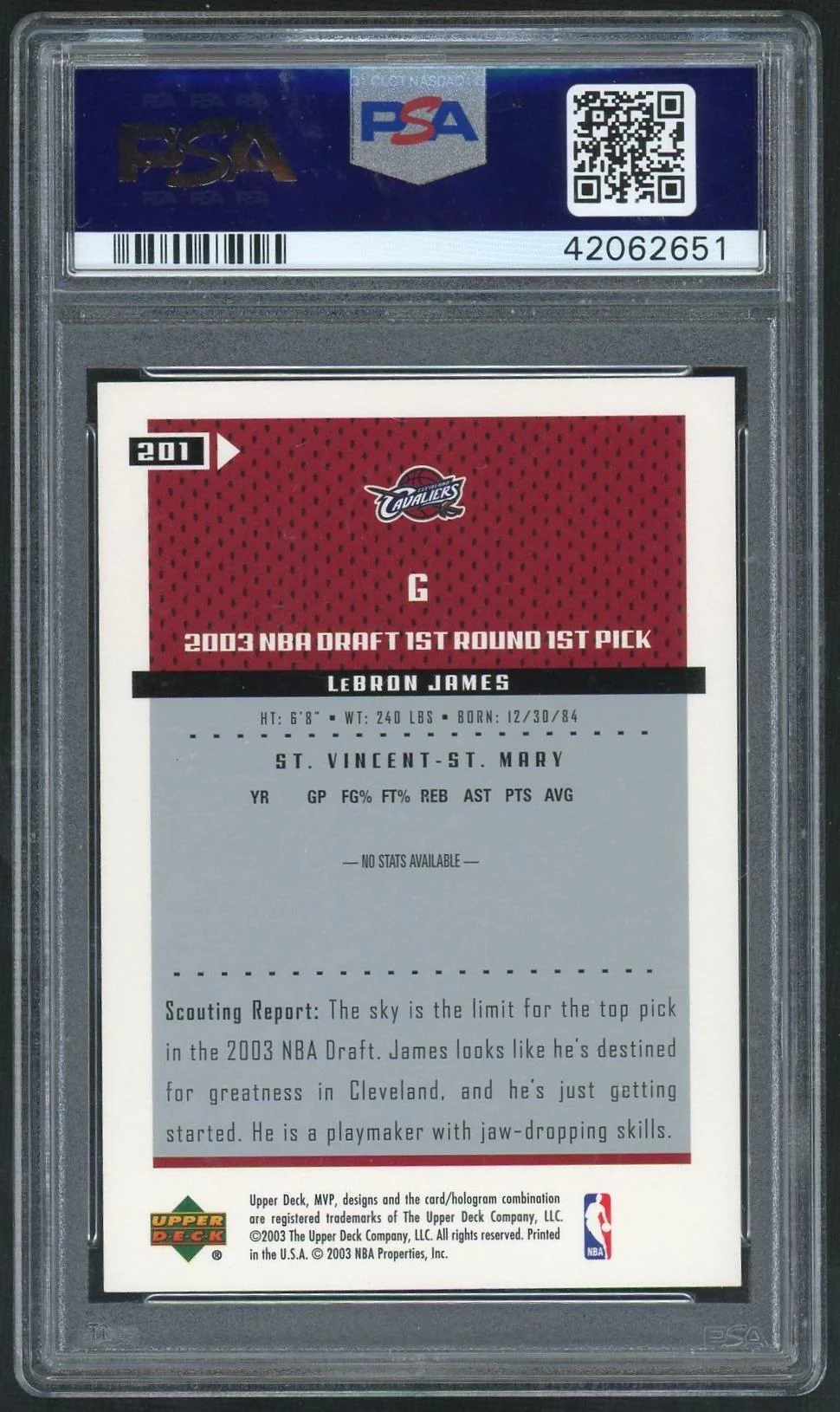 2003 Upper Deck MVP Rookie LeBron James #201 PSA 8 - Image 2