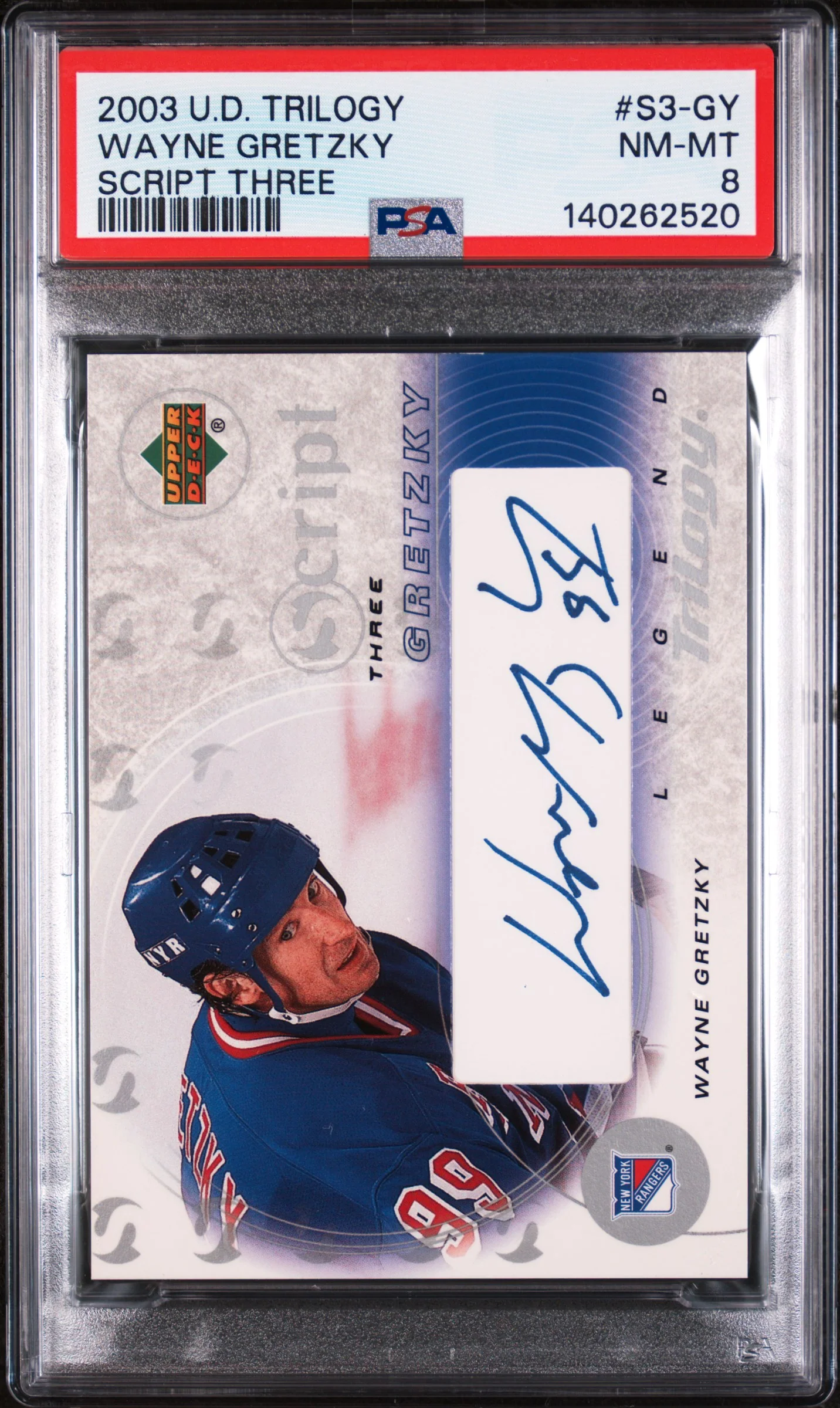 2003 Upper Deck Trilogy Script Three Script Three Wayne Gretzky #S3-GY PSA 8