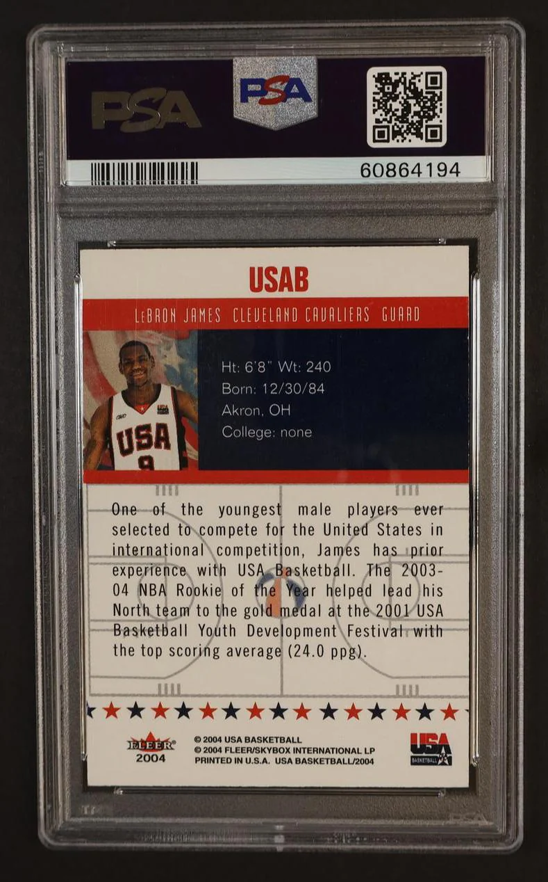 2004 Fleer Skybox USA Basketball LeBron James #USAB PSA 8 - Image 2