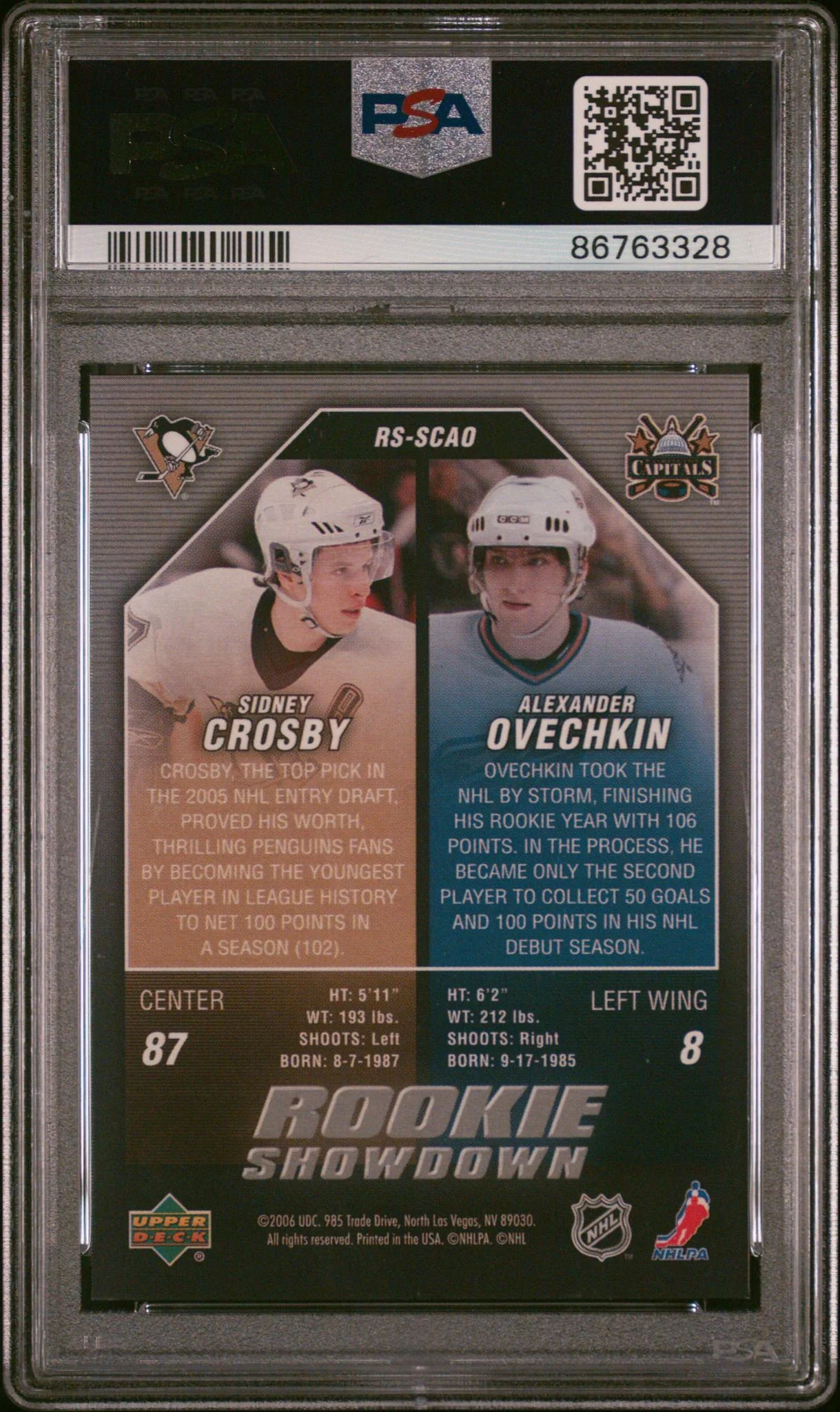2005 Upper Deck #RS-SCAO Sidney Crosby Rookie Showdown PSA 9 - Image 2
