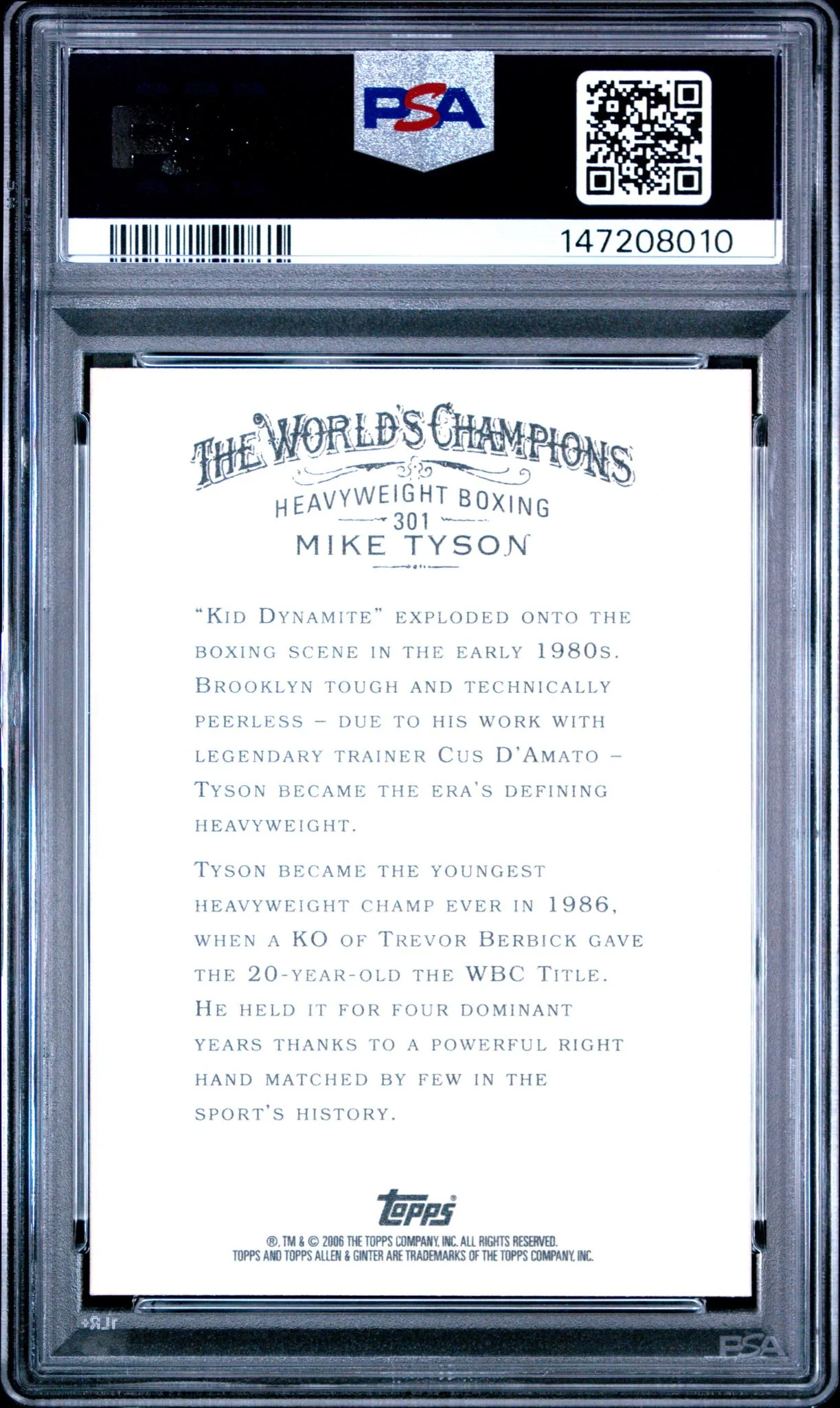 2006 Topps Allen and Ginter Mike Tyson #301 PSA 10 - Image 2