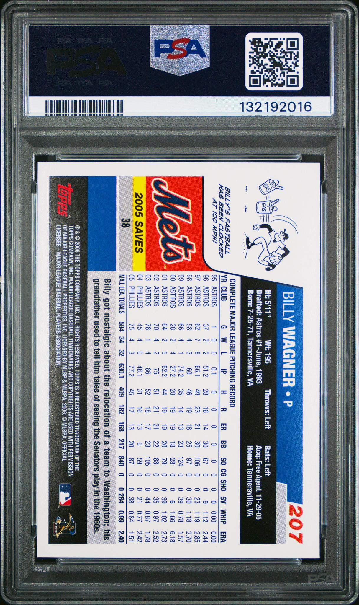 2006 Topps Billy Wagner #207 PSA 10 - Image 2