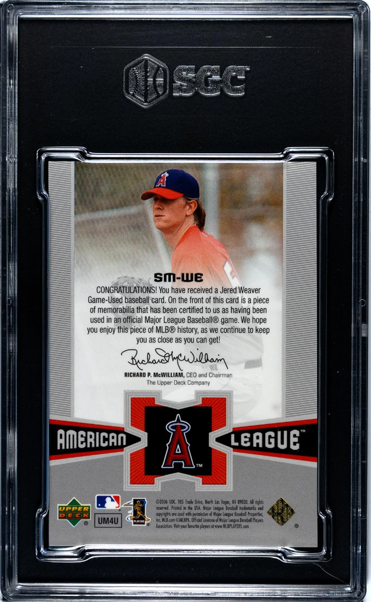 2006 Upper Deck Special FX Jered Weaver #SM-WE Patch SGC 9 - Image 2