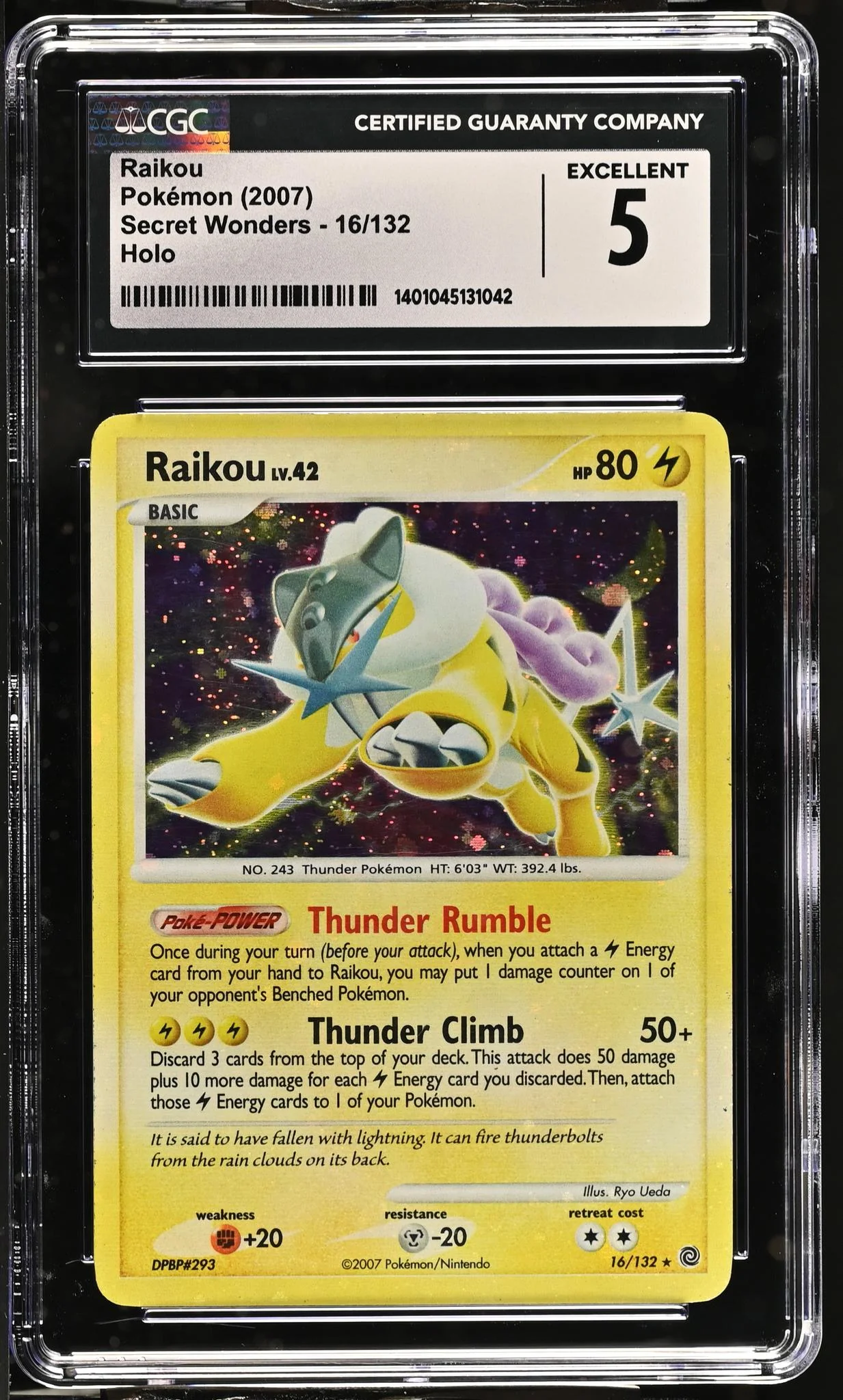2007 Pokémon Diamond & Pearl Secret Wonders Raikou #16/132 Holo CGC 5 - Image 2