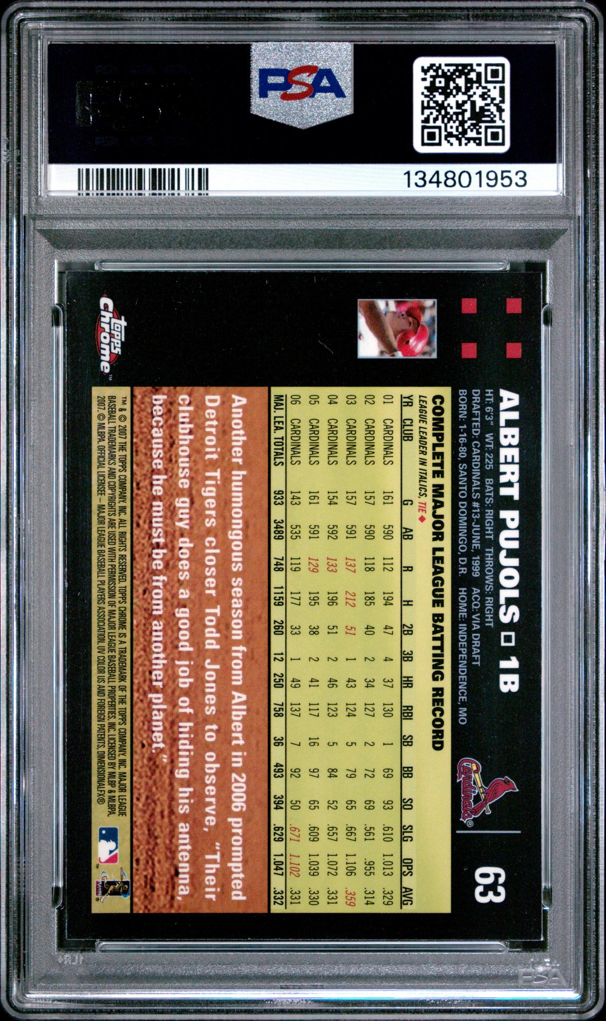 2007 Topps Chrome Albert Pujols #63 PSA 9 - Image 2