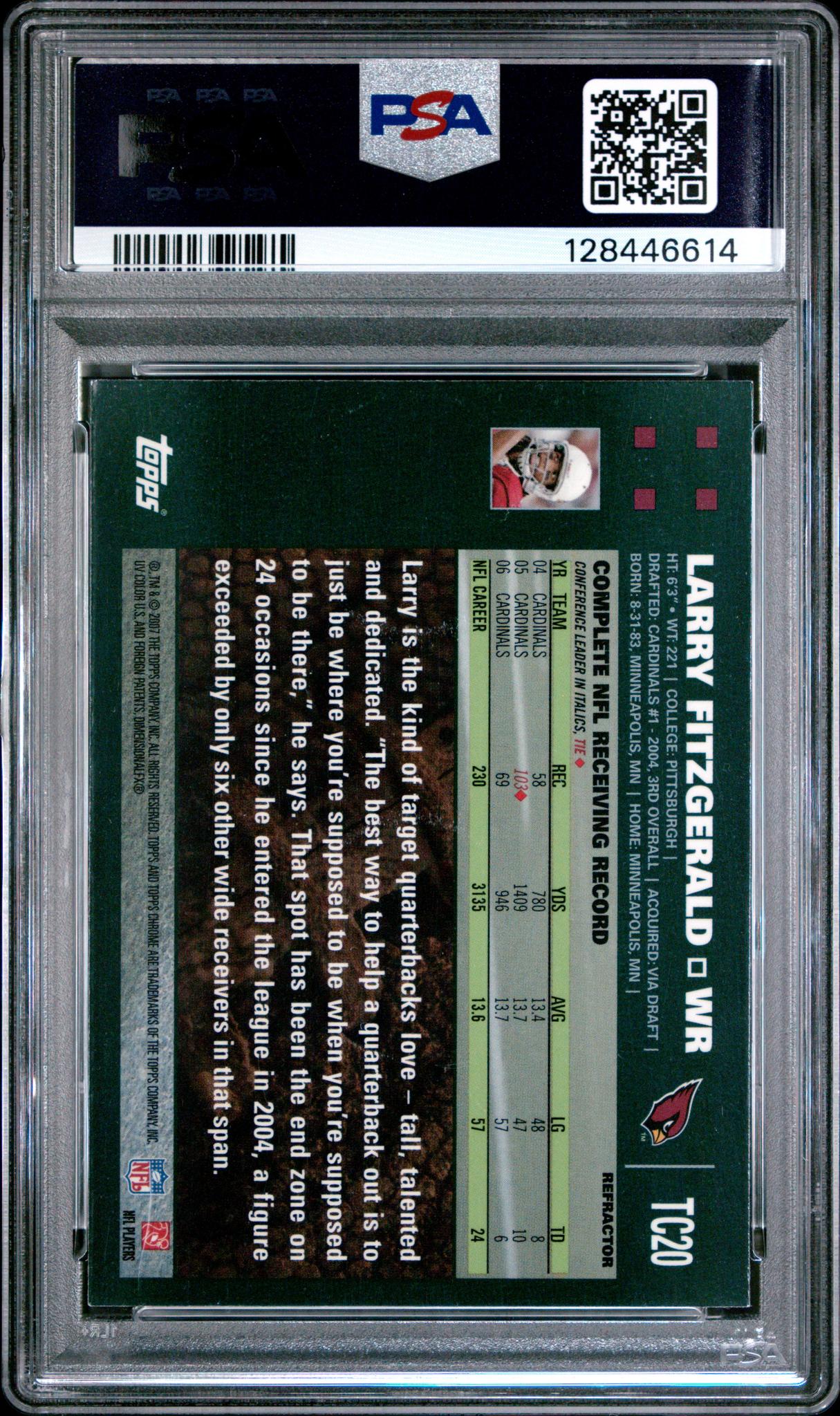 2007 Topps Chrome Refractor Larry Fitzgerald #TC20 PSA 9 - Image 2