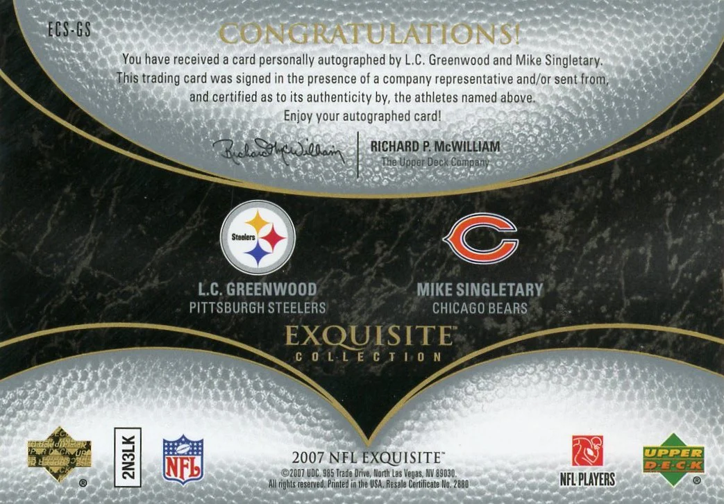 2007 Upper Deck Exquisite Combo Signatures Greenwood/Singletary #ECS-GS Auto /25 - Image 2