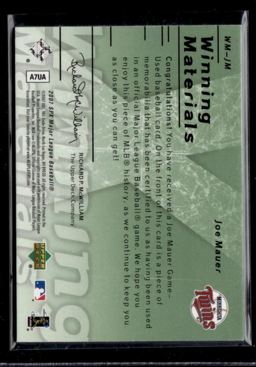 2007 Upper Deck SPX #WM-JM Joe Mauer Winning Materials /175 jersey - Image 2