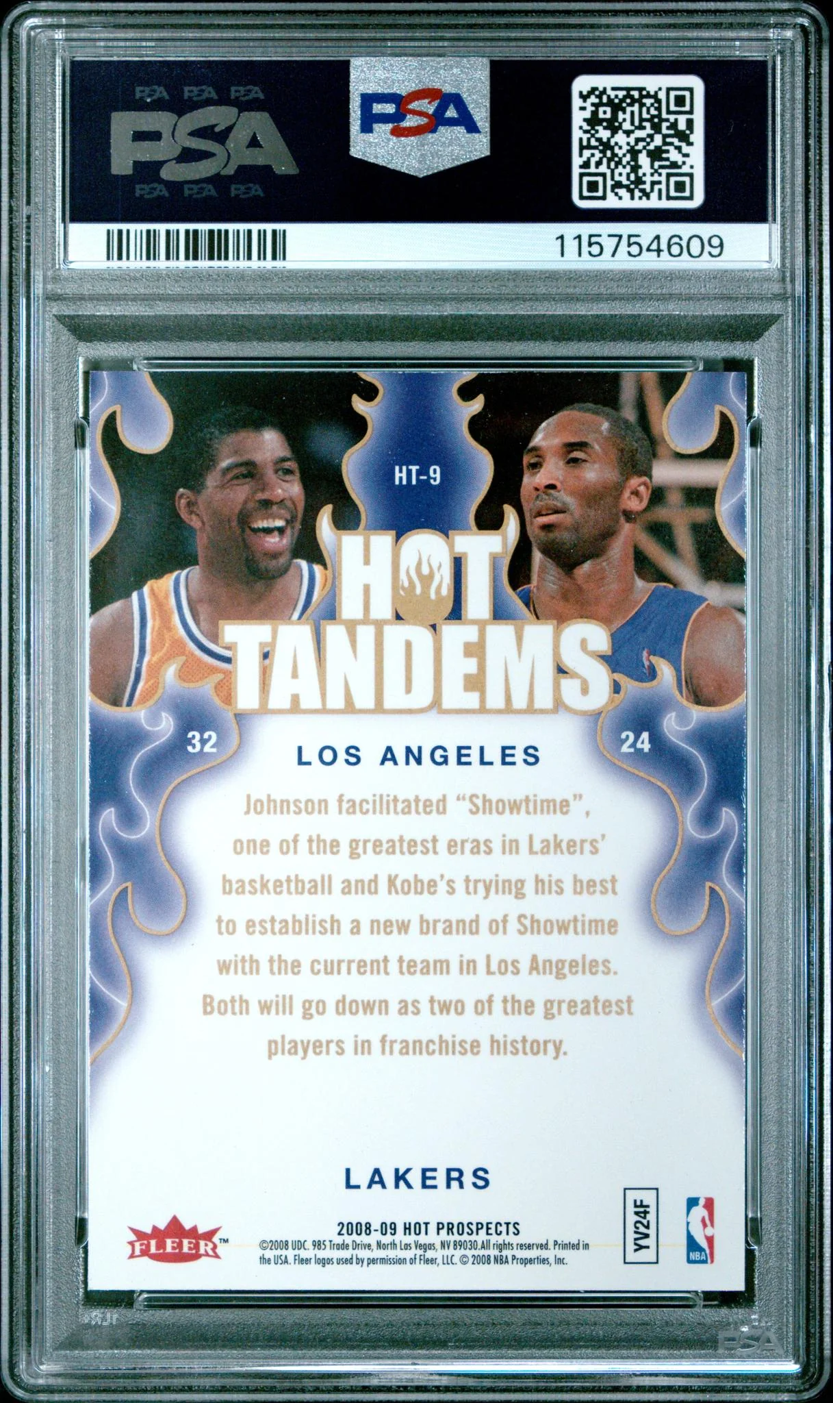 2008 Fleer Hot Prospects Hot Tandems Kobe Bryant/Magic Johnson #HT9 PSA 10 - Image 2