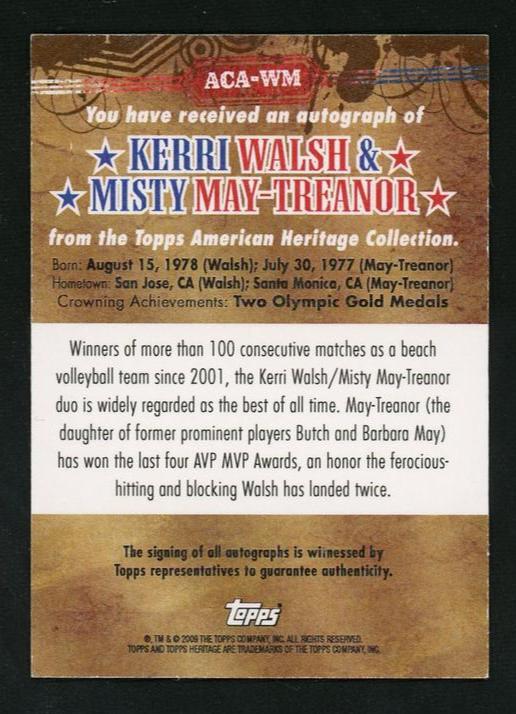 2008 Topps American Heritage ACA-WM Kerri Walsh & Misty May-Treanor American Celebrity /400 Auto - Image 2