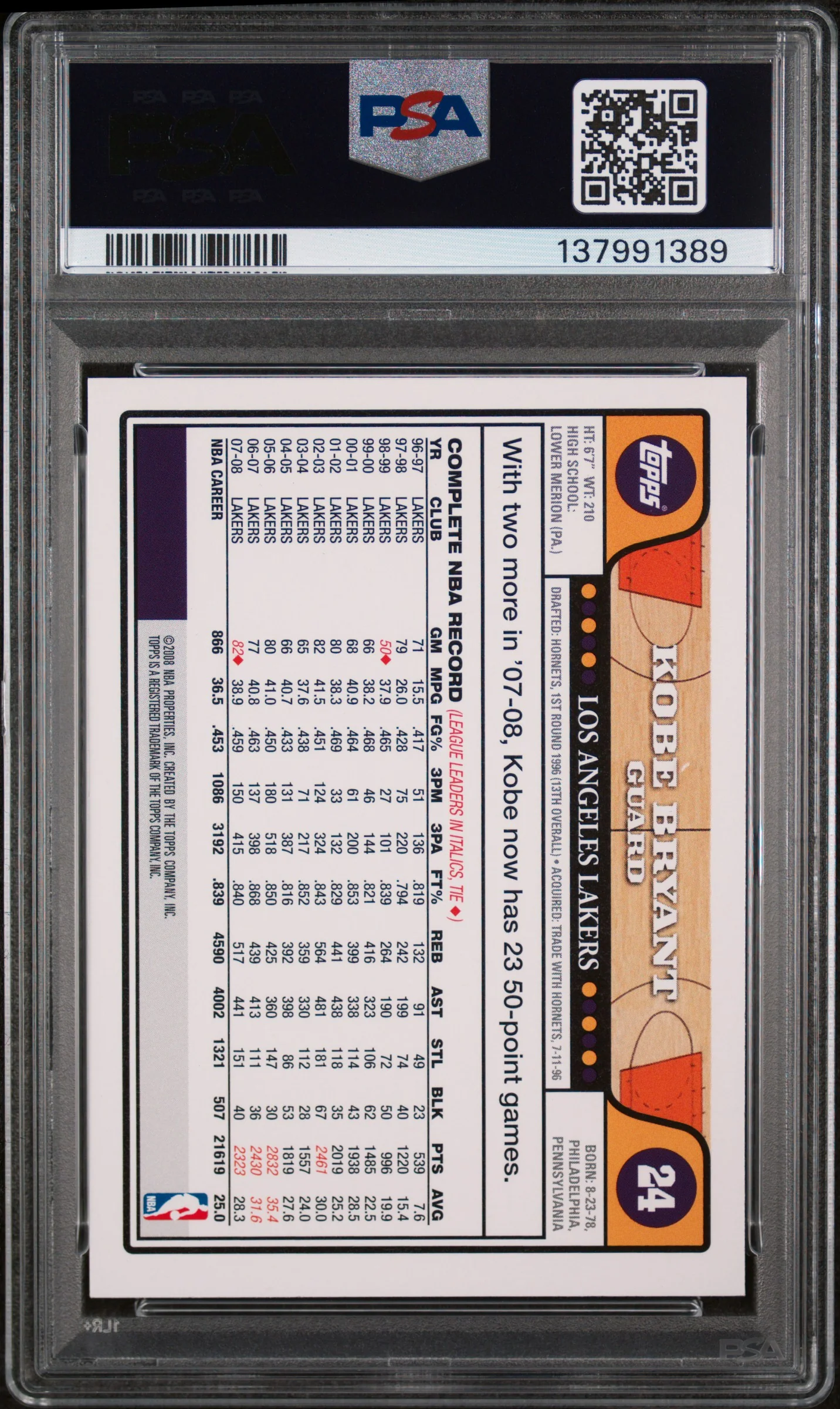 2008 Topps Kobe Bryant #24 PSA 8 - Image 2