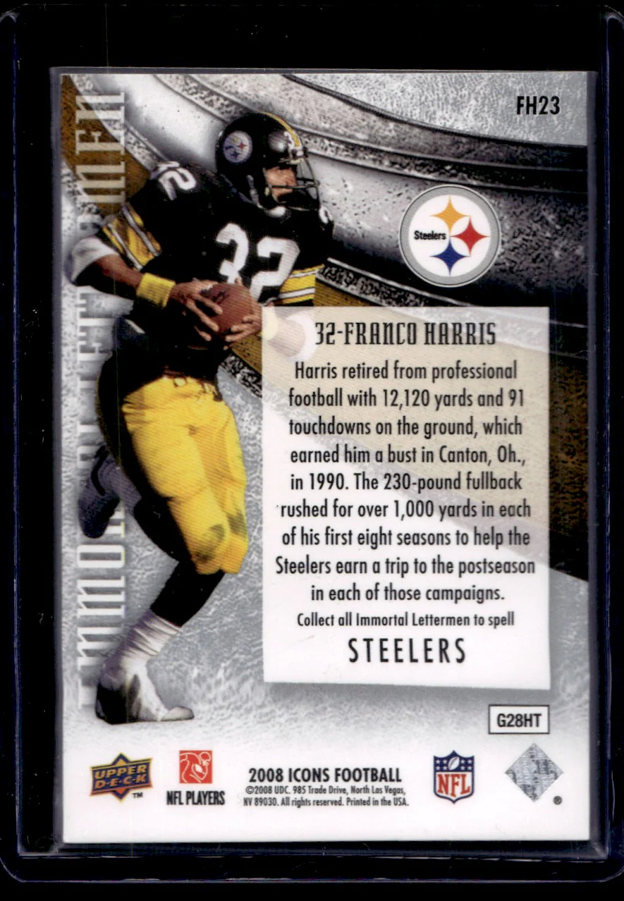 2008 Upper Deck Icons Immortal Lettermen Franco Harris #FH23 Patch /77 - Image 2