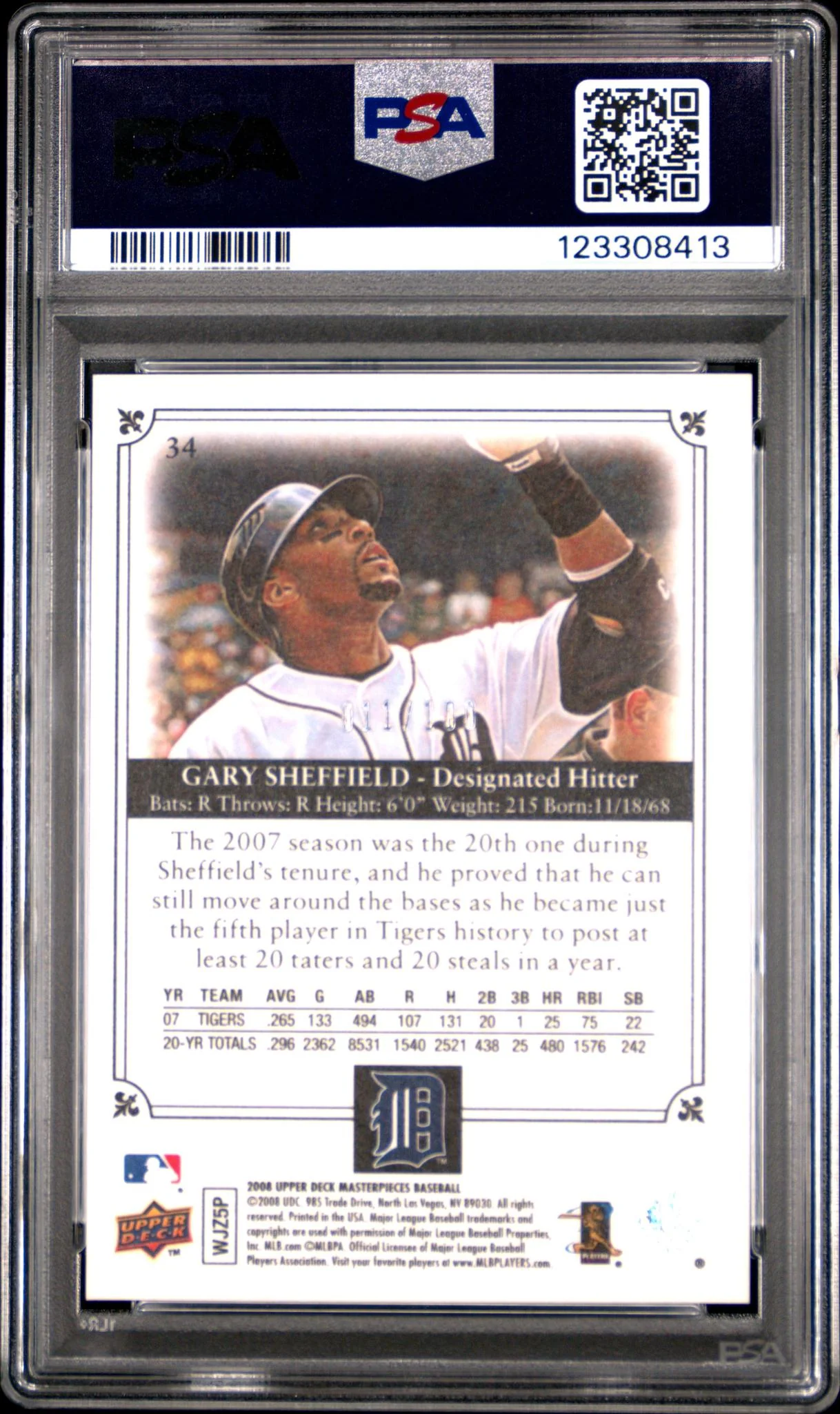 2008 Upper Deck Masterpieces Framed Brown Gary Sheffield #34 PSA 10 - Image 2