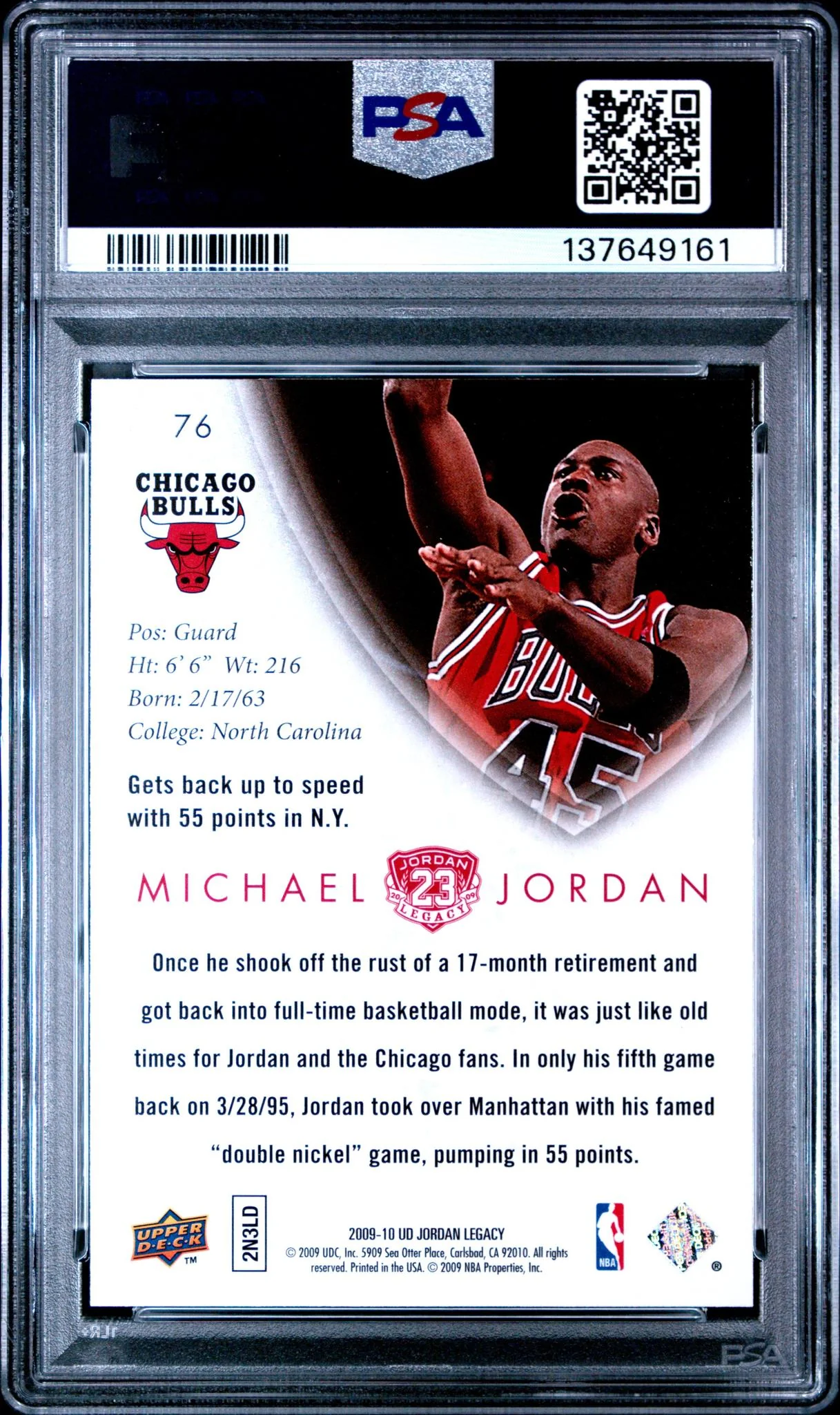 2009 Upper Deck Michael Jordan Legacy Collection Gold Michael Jordan #76 PSA 9 - Image 2