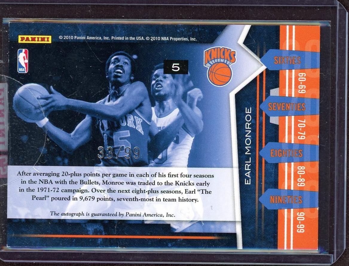2010 Panini Limited 5 Earl Monroe Decade Dominance /99 Knicks Auto - Image 2