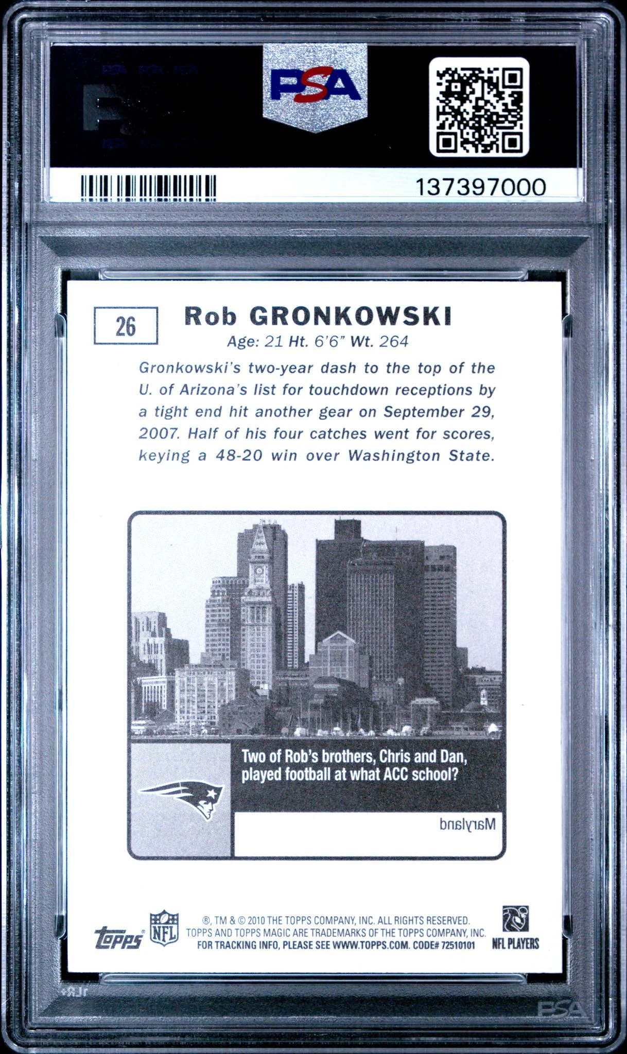 2010 Topps Magic Rob Gronkowski #26 PSA 9 - Image 2