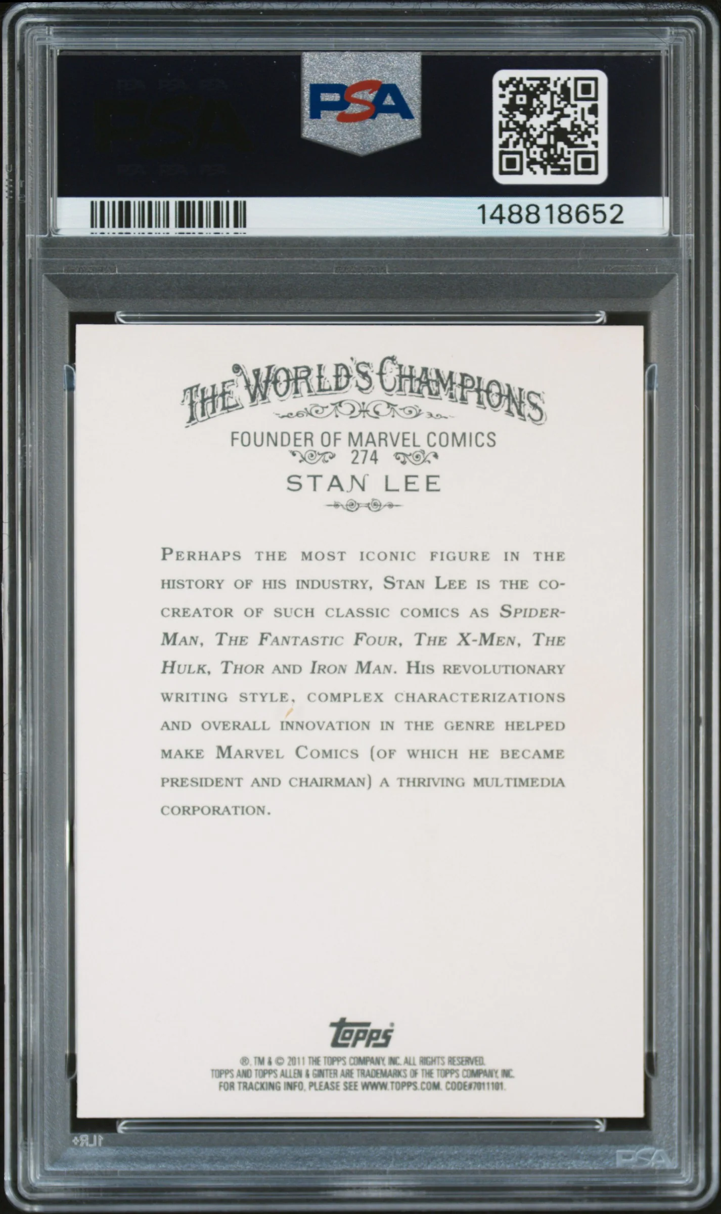 2011 Topps Allen and Ginter Stan Lee #274 PSA 9 - Image 2
