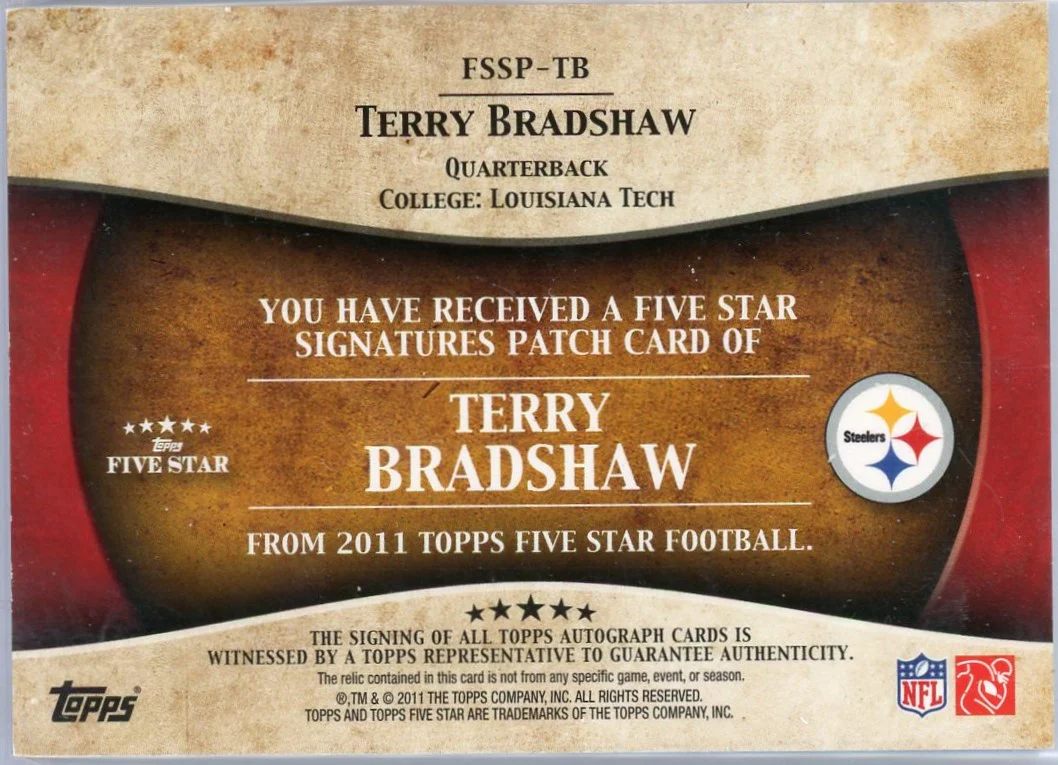 2011 Topps Five Star Signatures Patch Terry Bradshaw #FSSP-TB Patch Auto /40 - Image 2